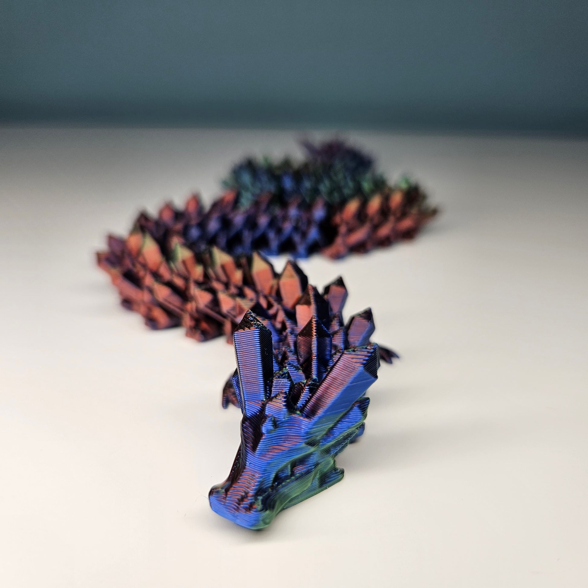 32cm 3D Printed Articulated Crystal Dragon & Egg in Red, Blue & Green by Flexymals.co.uk