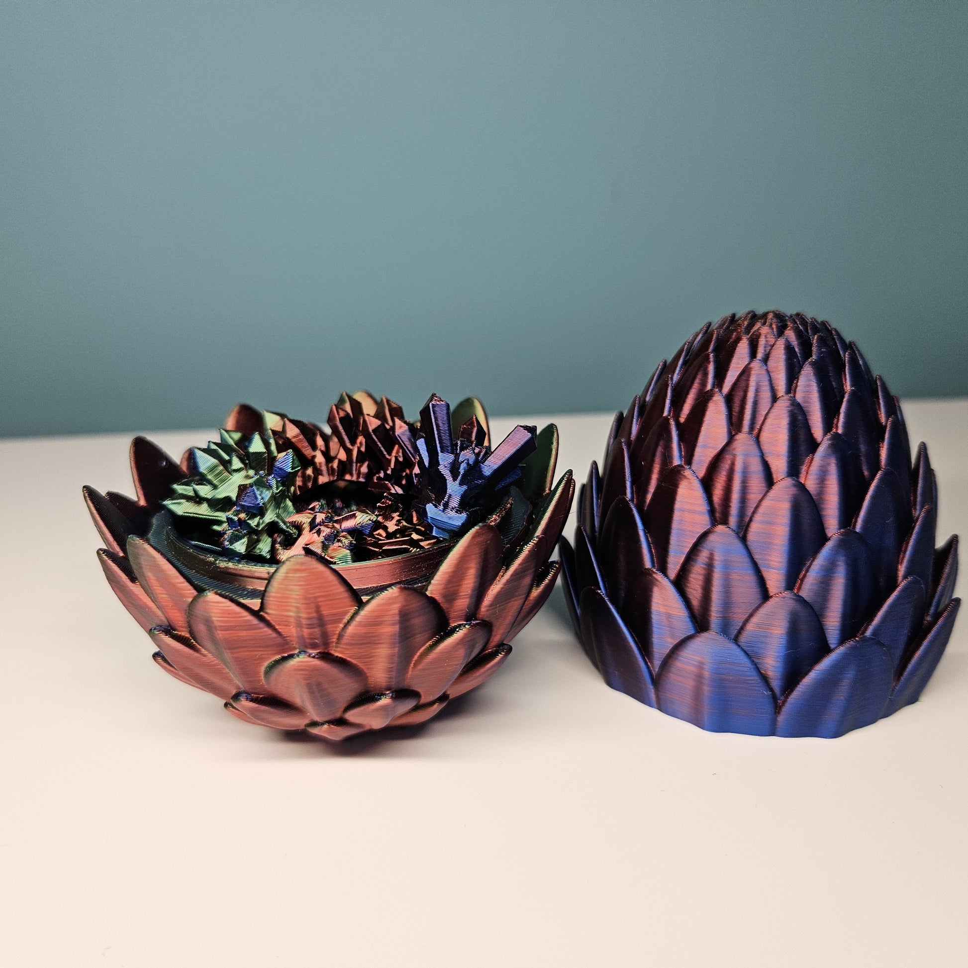 32cm 3D Printed Articulated Crystal Dragon & Egg in Red, Blue & Green by Flexymals.co.uk