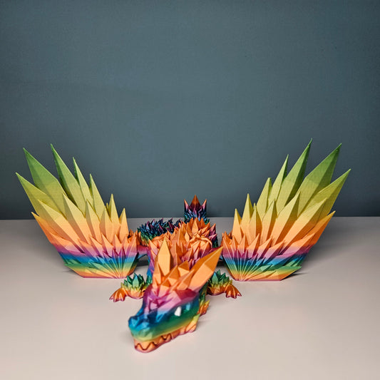 46cm (18") 3D Printed Winged Dragon in Rainbow by Flexymals.co.uk