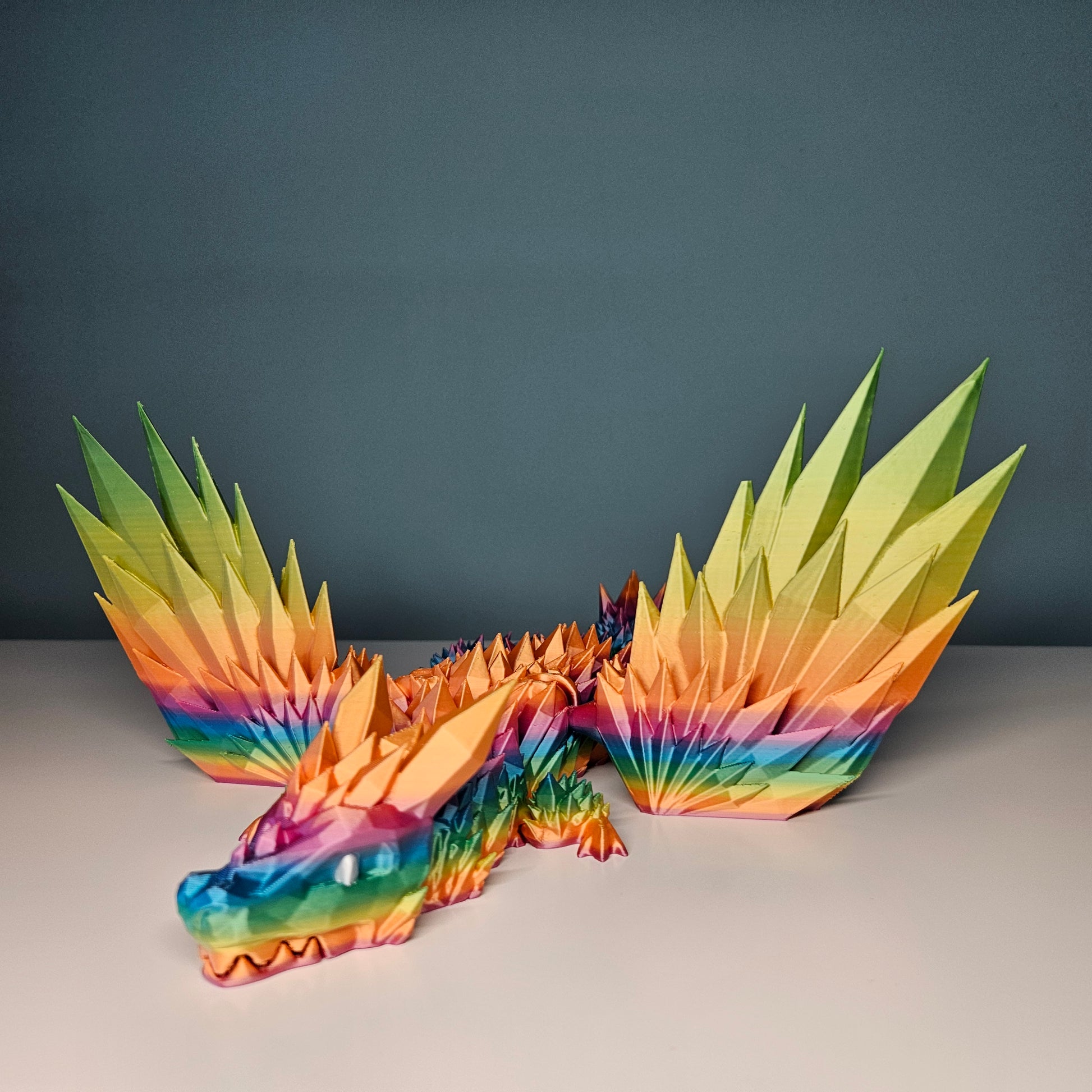 46cm (18") 3D Printed Winged Dragon in Rainbow by Flexymals.co.uk