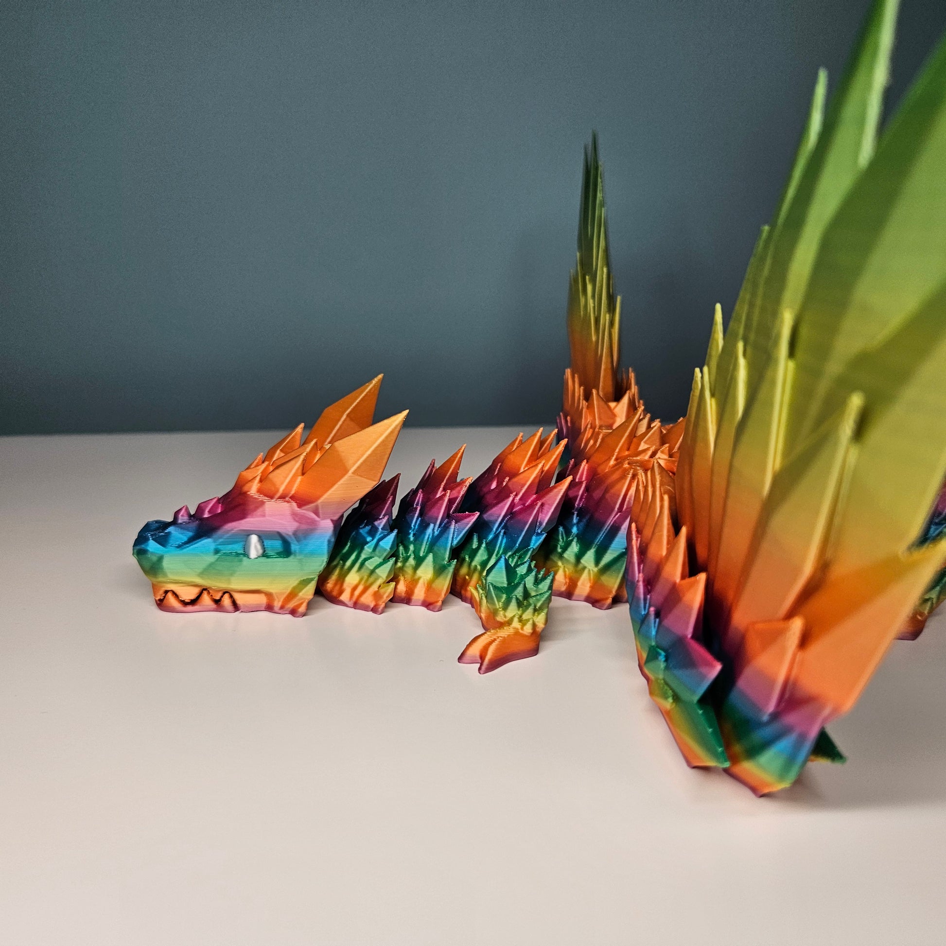 46cm (18") 3D Printed Winged Dragon in Rainbow by Flexymals.co.uk