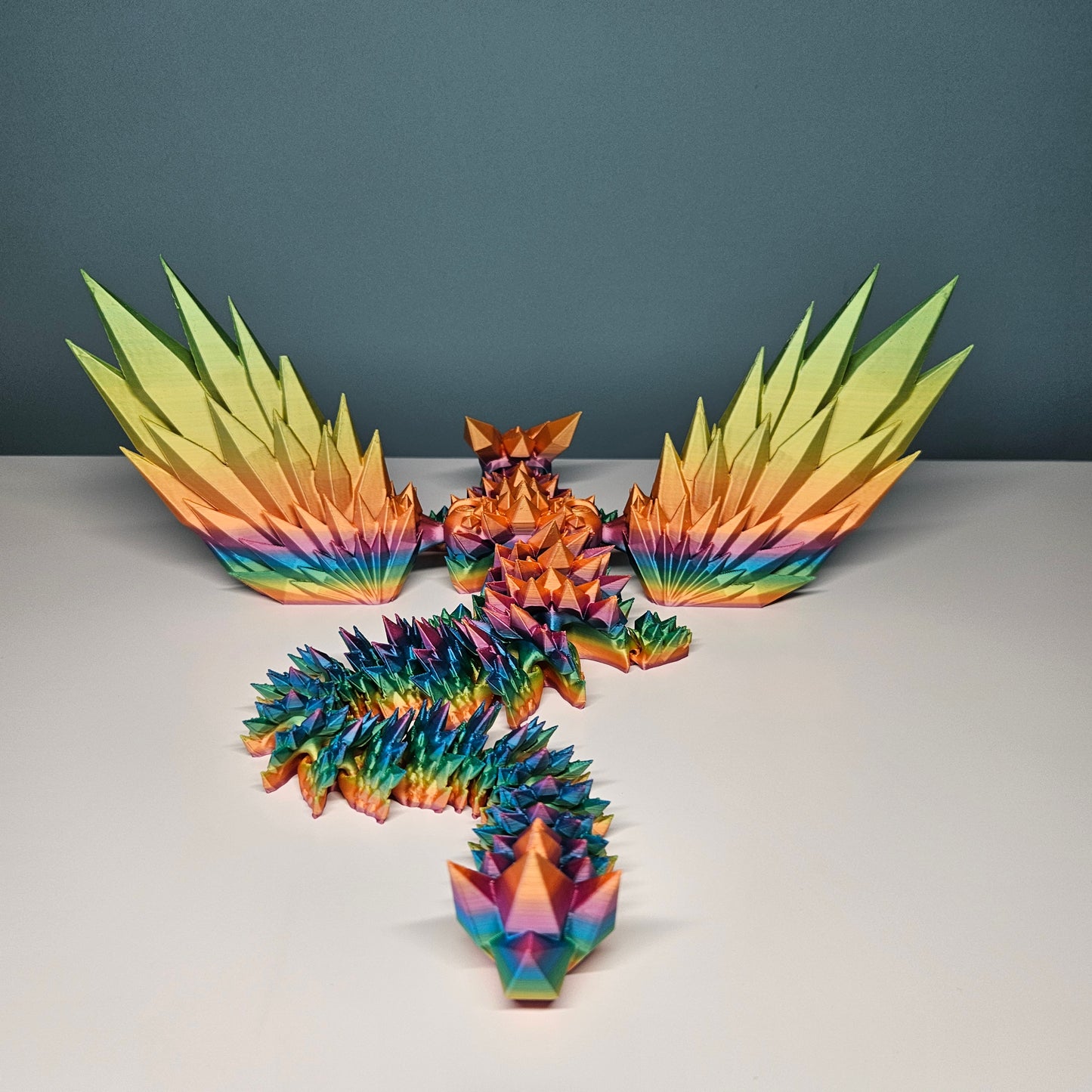 46cm (18") 3D Printed Winged Dragon in Rainbow by Flexymals.co.uk