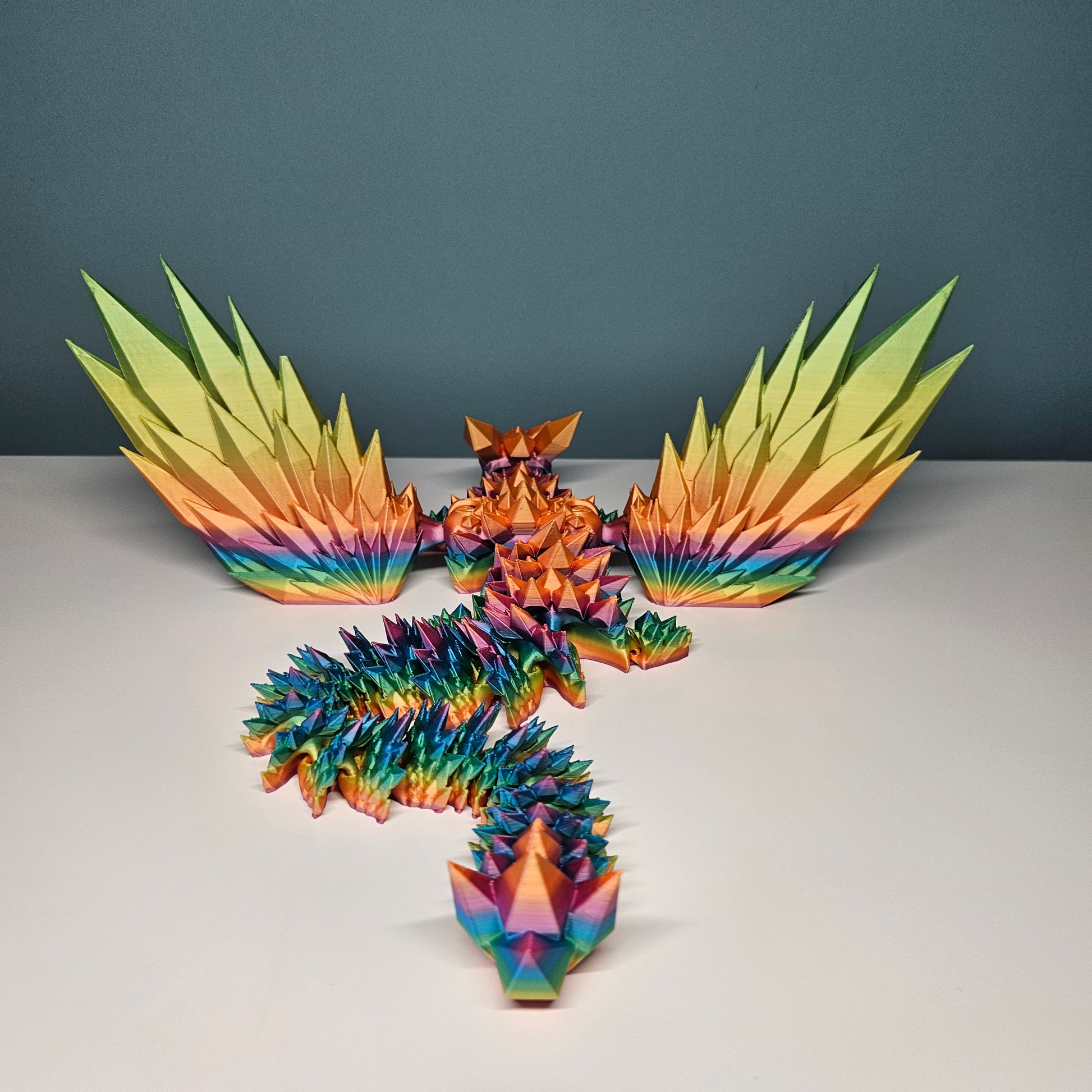 46cm (18") 3D Printed Winged Dragon in Rainbow by Flexymals.co.uk