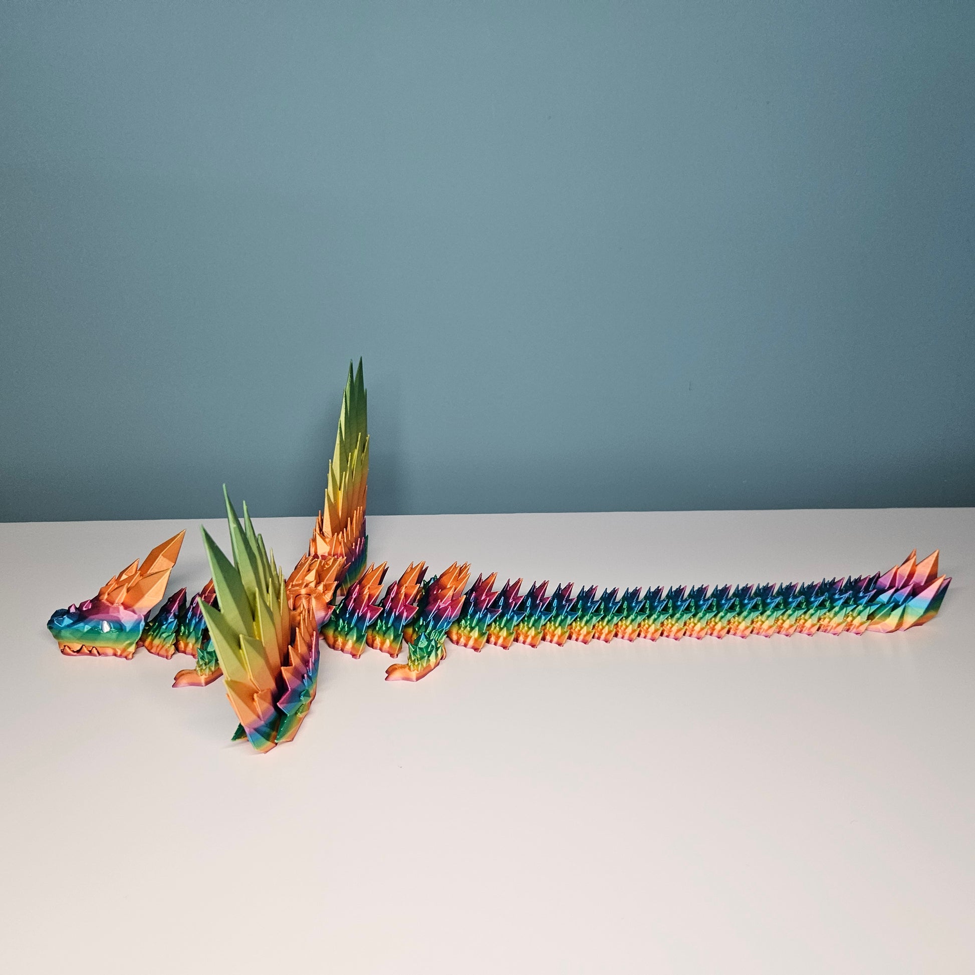 46cm (18") 3D Printed Winged Dragon in Rainbow by Flexymals.co.uk