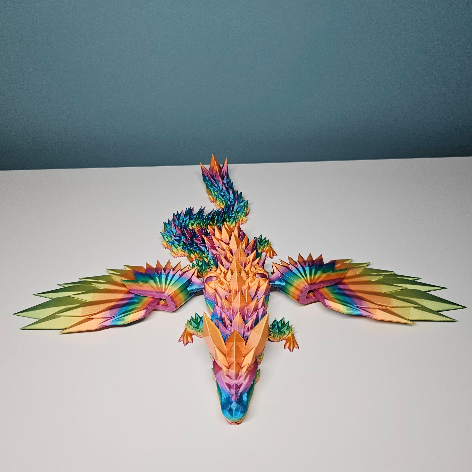 46cm (18") 3D Printed Winged Dragon in Rainbow by Flexymals.co.uk