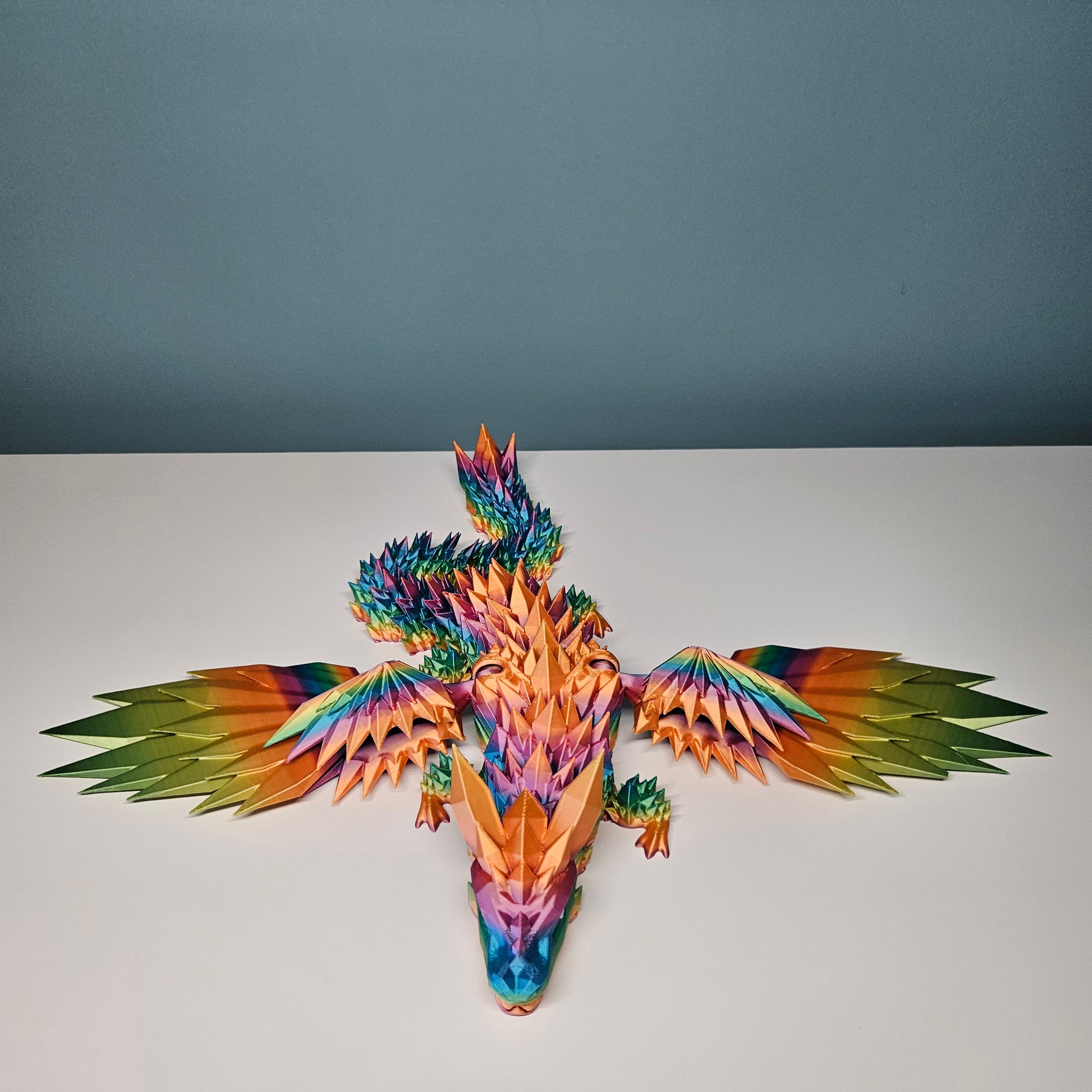 46cm (18") 3D Printed Winged Dragon in Rainbow by Flexymals.co.uk