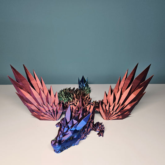 46cm (18") 3D Printed Winged Dragon in Red, Green & Blue by Flexymals.co.uk