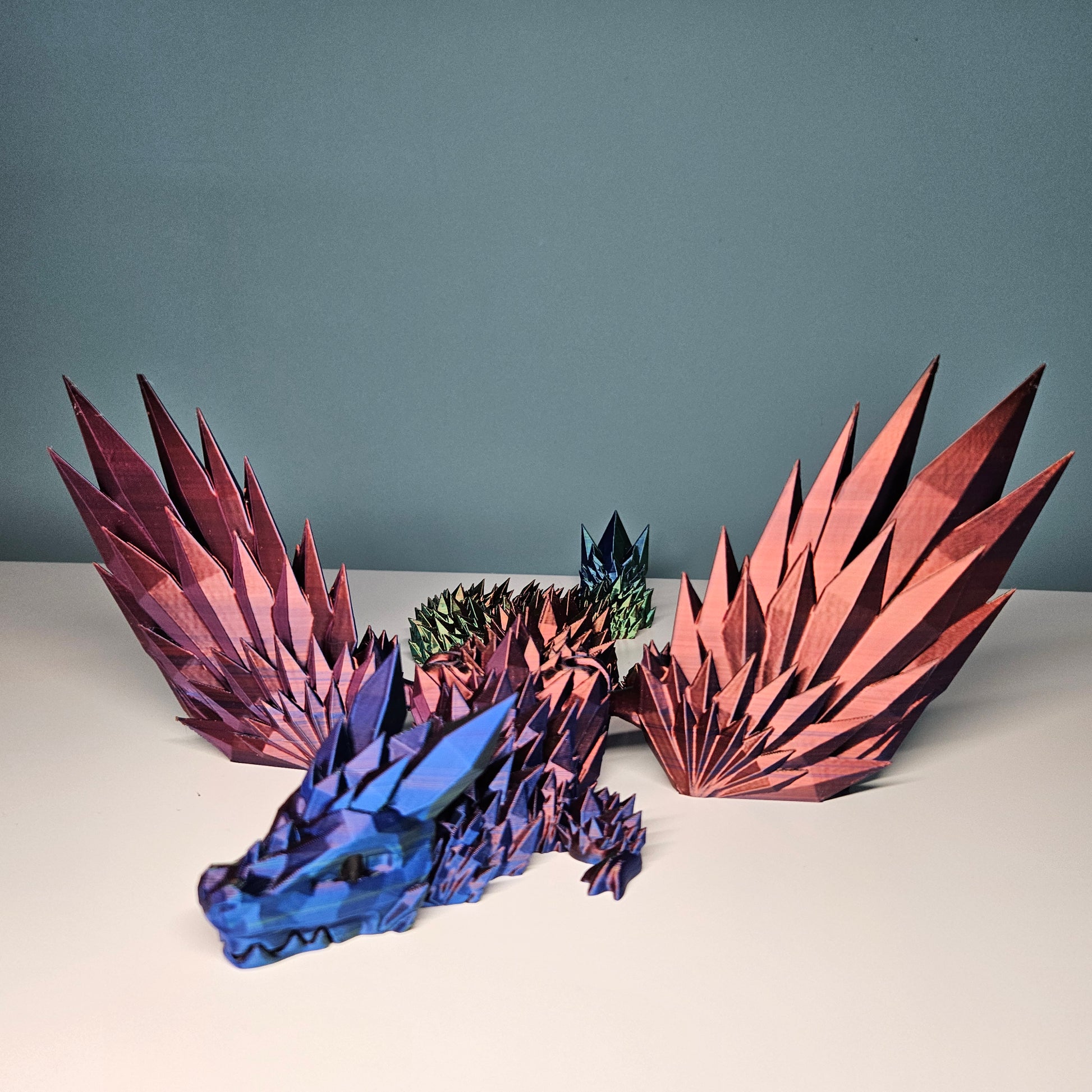 46cm (18") 3D Printed Winged Dragon in Red, Green & Blue by Flexymals.co.uk