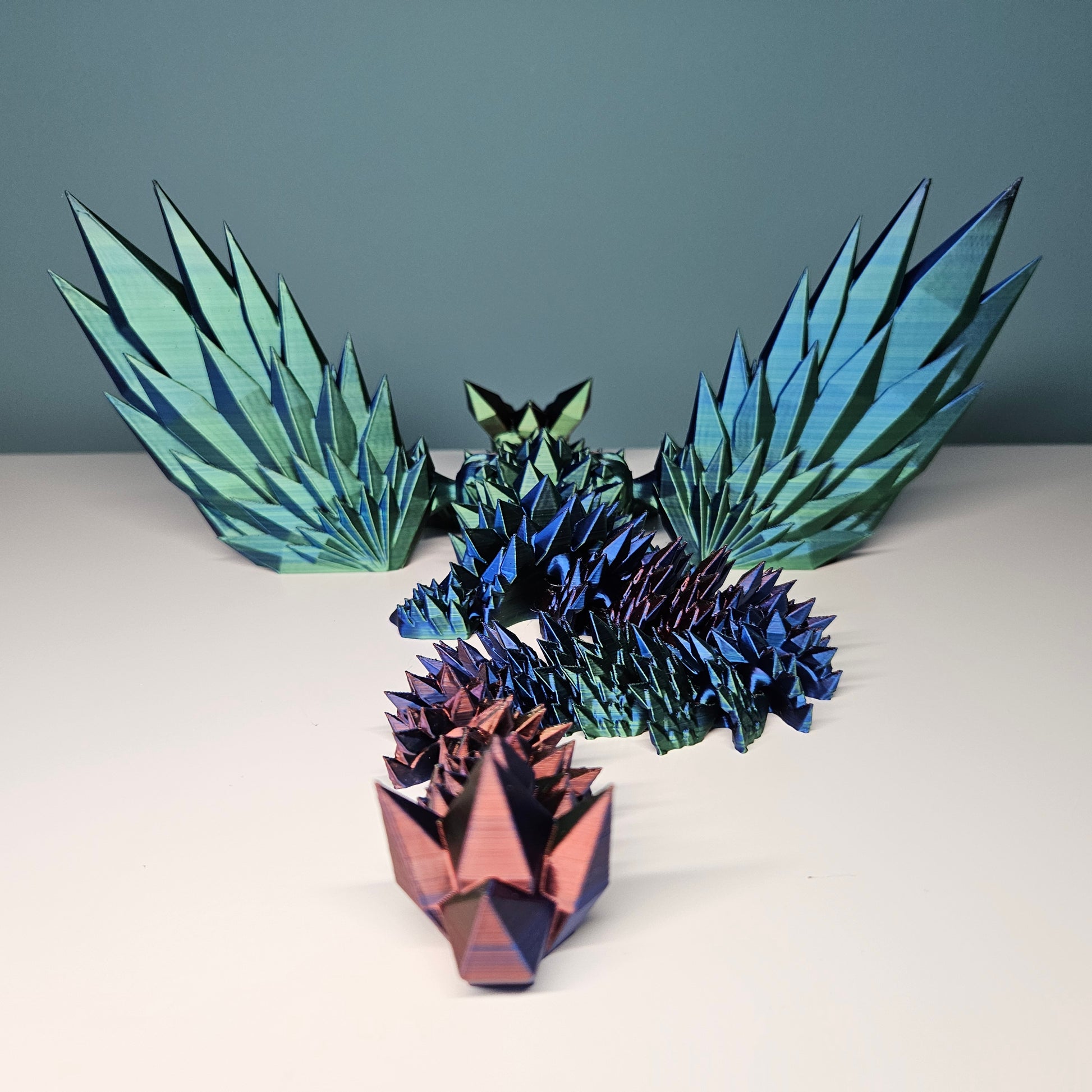 46cm (18") 3D Printed Winged Dragon in Red, Green & Blue by Flexymals.co.uk