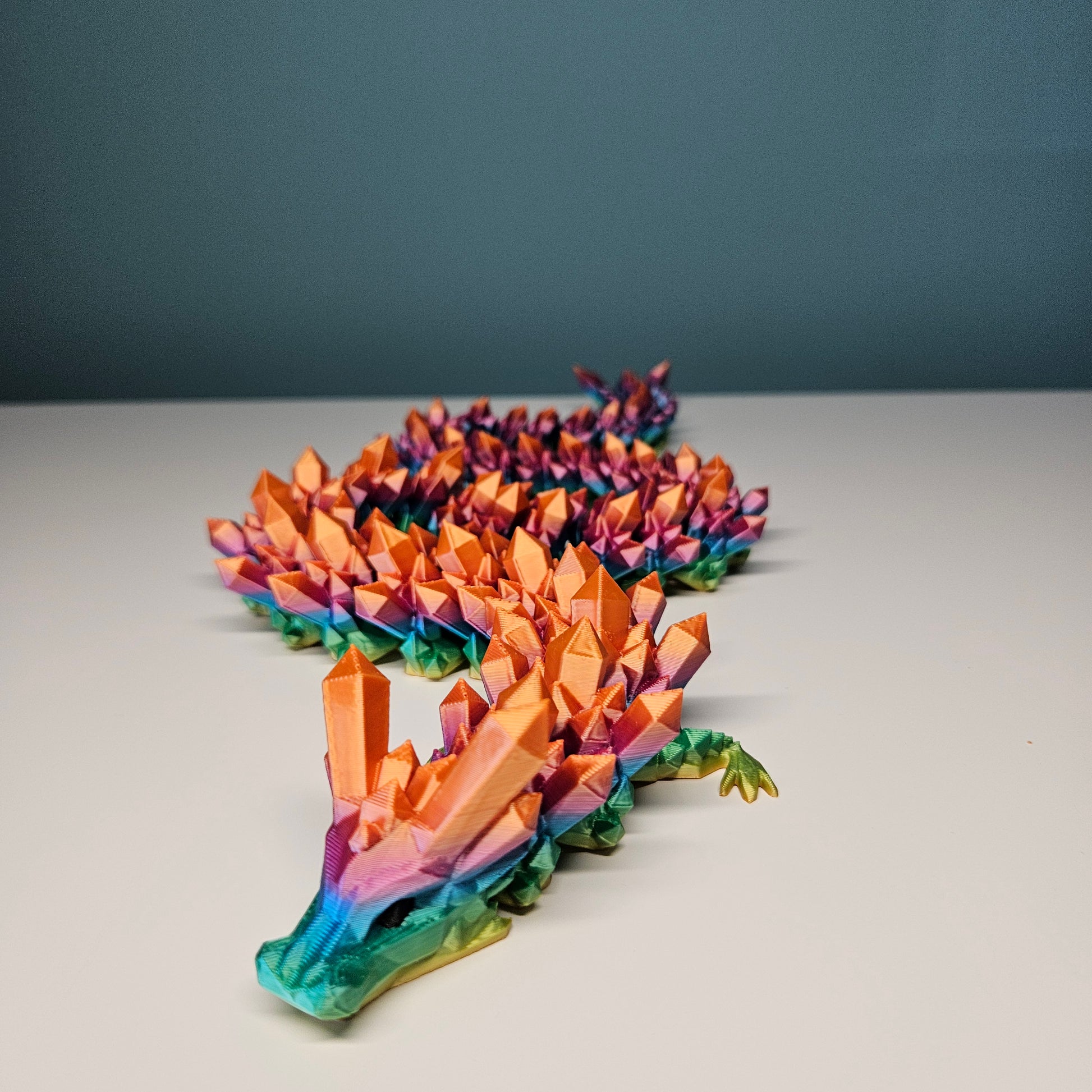 60cm 3D Printed Articulated Crystal Dragon & Egg in Rainbow by Flexymals.co.uk