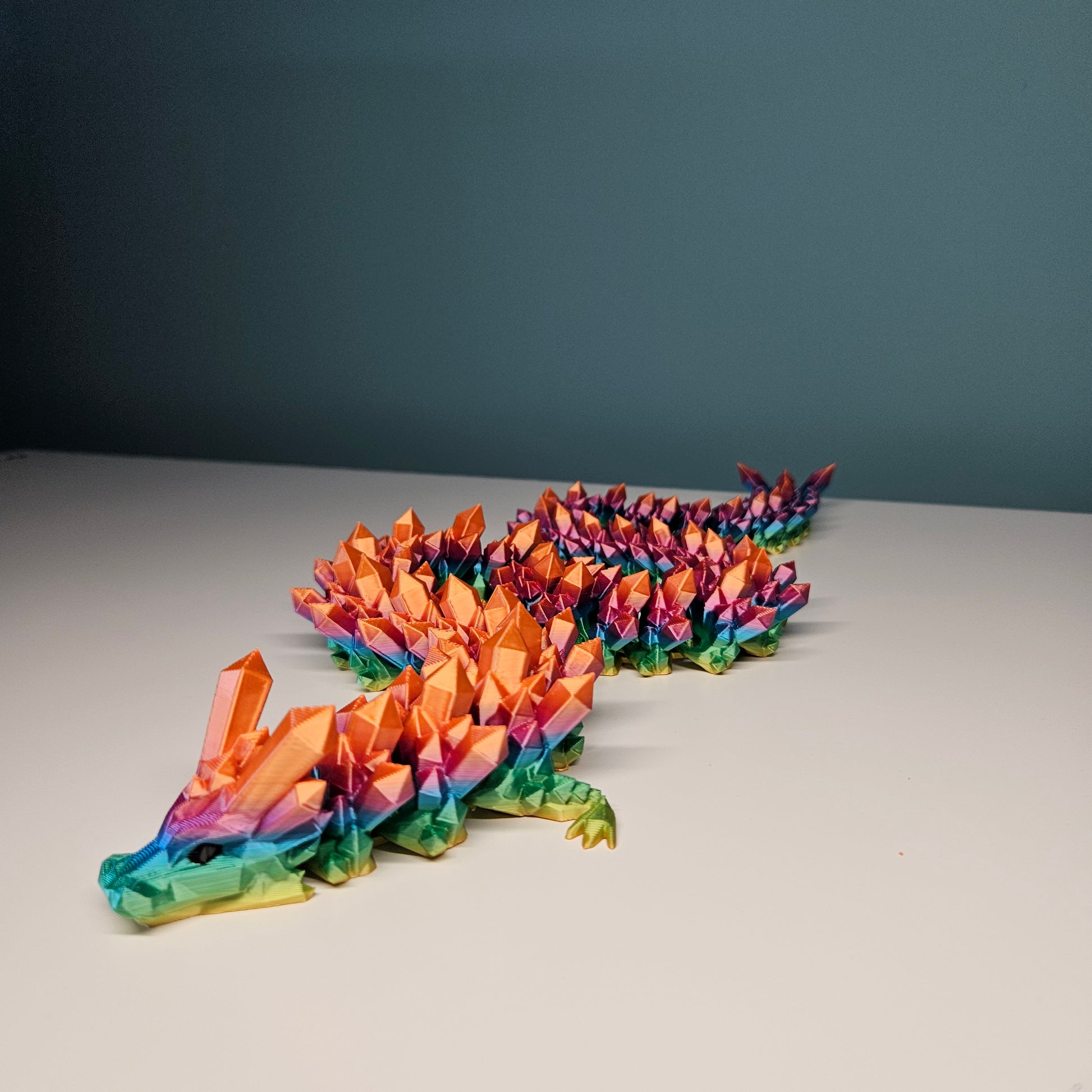 60cm 3D Printed Articulated Crystal Dragon & Egg in Rainbow by Flexymals.co.uk