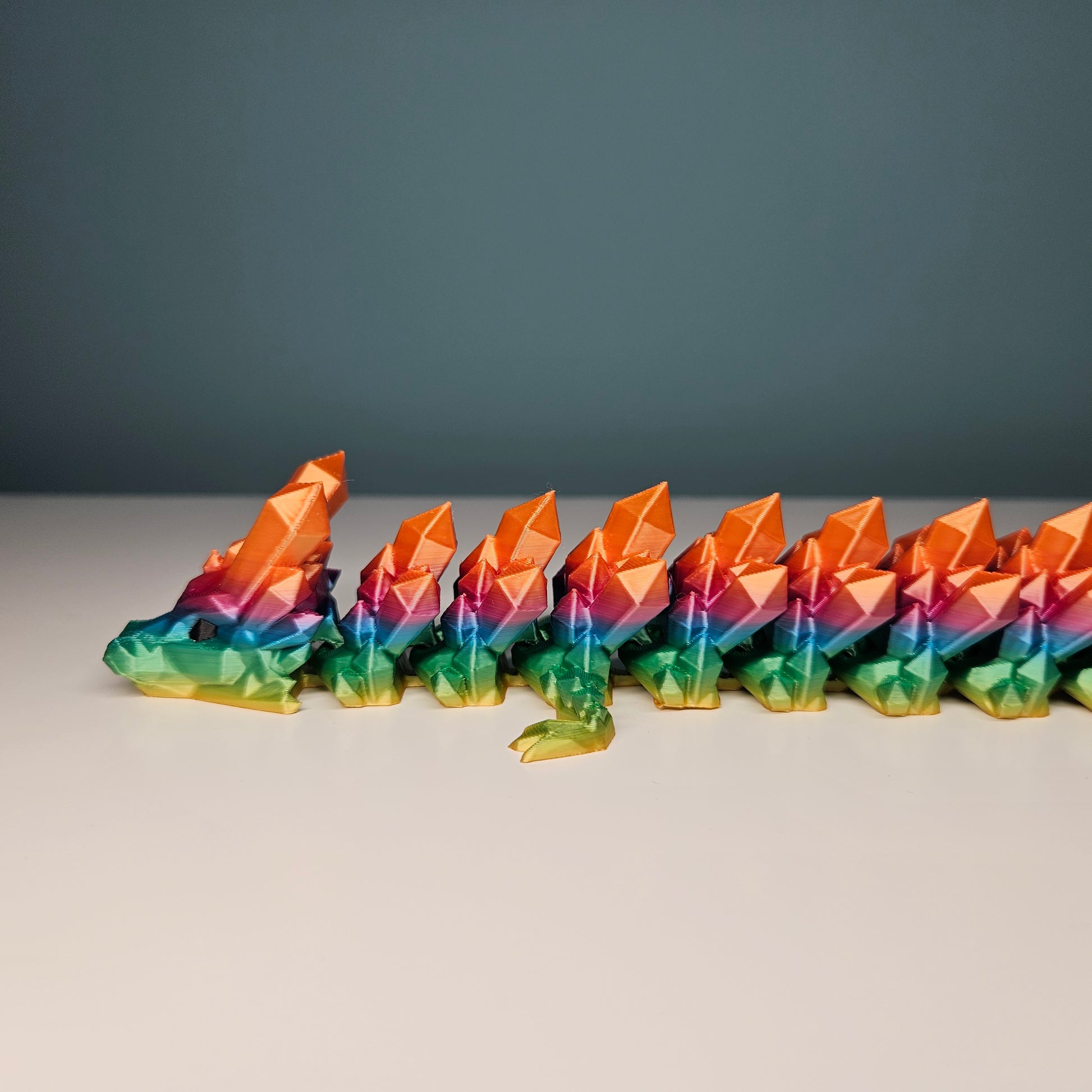 60cm 3D Printed Articulated Crystal Dragon & Egg in Rainbow by Flexymals.co.uk