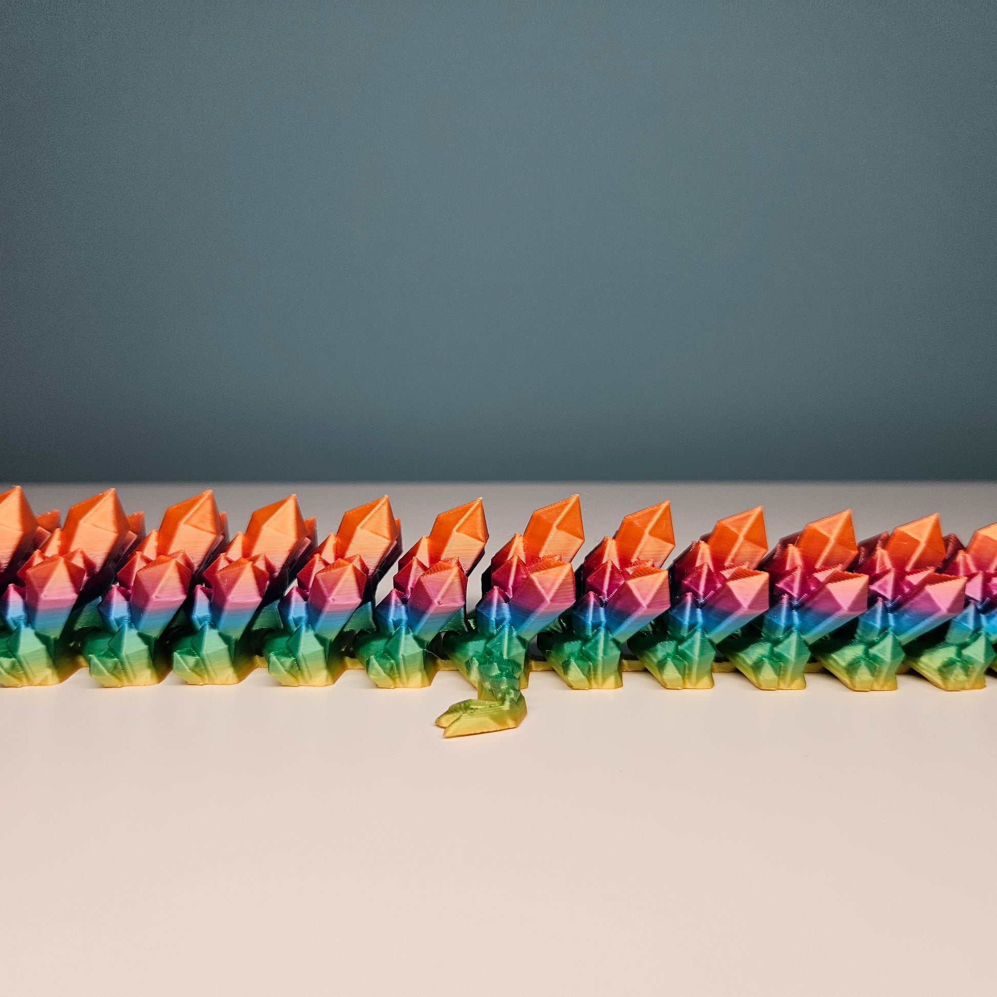 60cm 3D Printed Articulated Crystal Dragon & Egg in Rainbow by Flexymals.co.uk