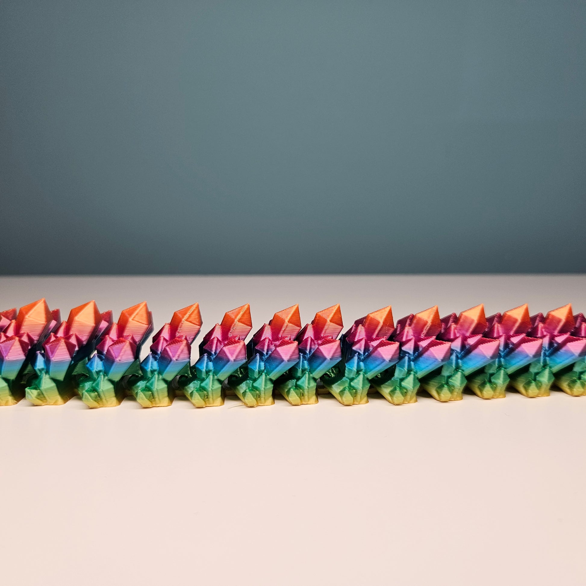 60cm 3D Printed Articulated Crystal Dragon & Egg in Rainbow by Flexymals.co.uk