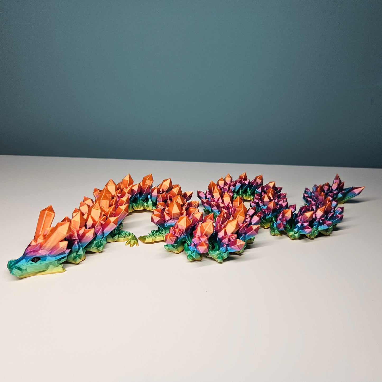 60cm 3D Printed Articulated Crystal Dragon & Egg in Rainbow by Flexymals.co.uk