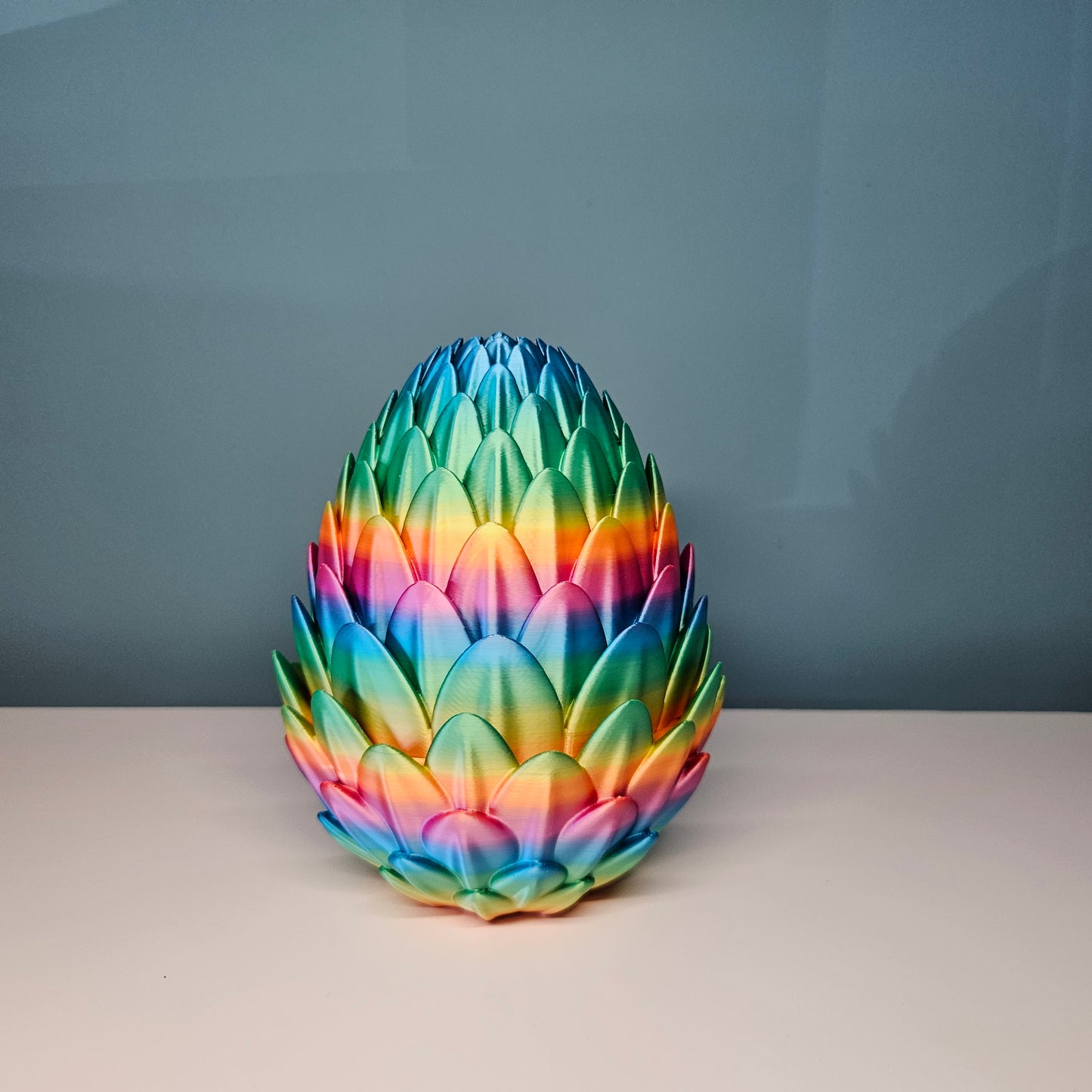 60cm 3D Printed Articulated Crystal Dragon & Egg in Rainbow by Flexymals.co.uk