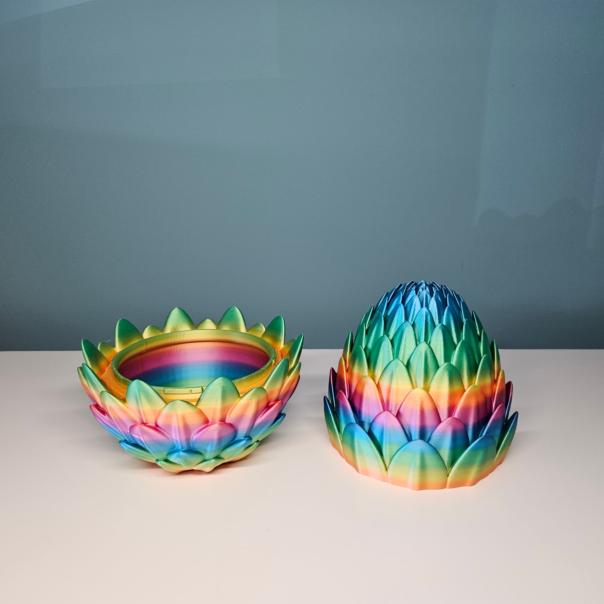 60cm 3D Printed Articulated Crystal Dragon & Egg in Rainbow by Flexymals.co.uk