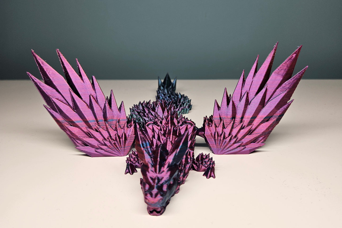 25cm (10") 3D Printed Winged Dragon in Purple, Blue, Teal, Red by Flexymals.co.uk