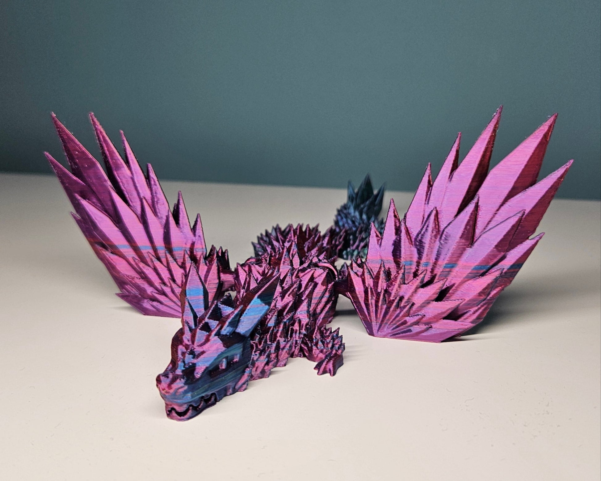 25cm (10") 3D Printed Winged Dragon in Purple, Blue, Teal, Red by Flexymals.co.uk