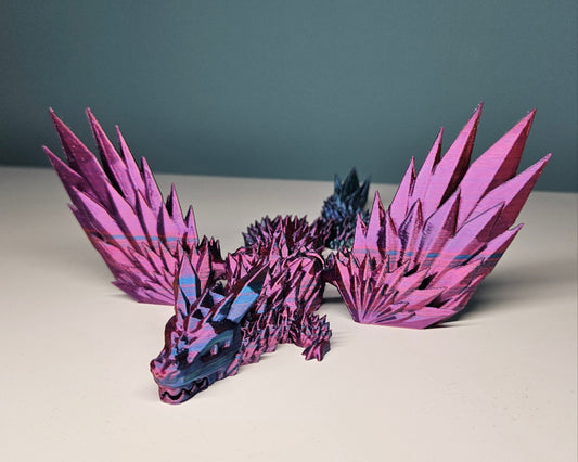 25cm (10") 3D Printed Winged Dragon in Purple, Blue, Teal, Red by Flexymals.co.uk