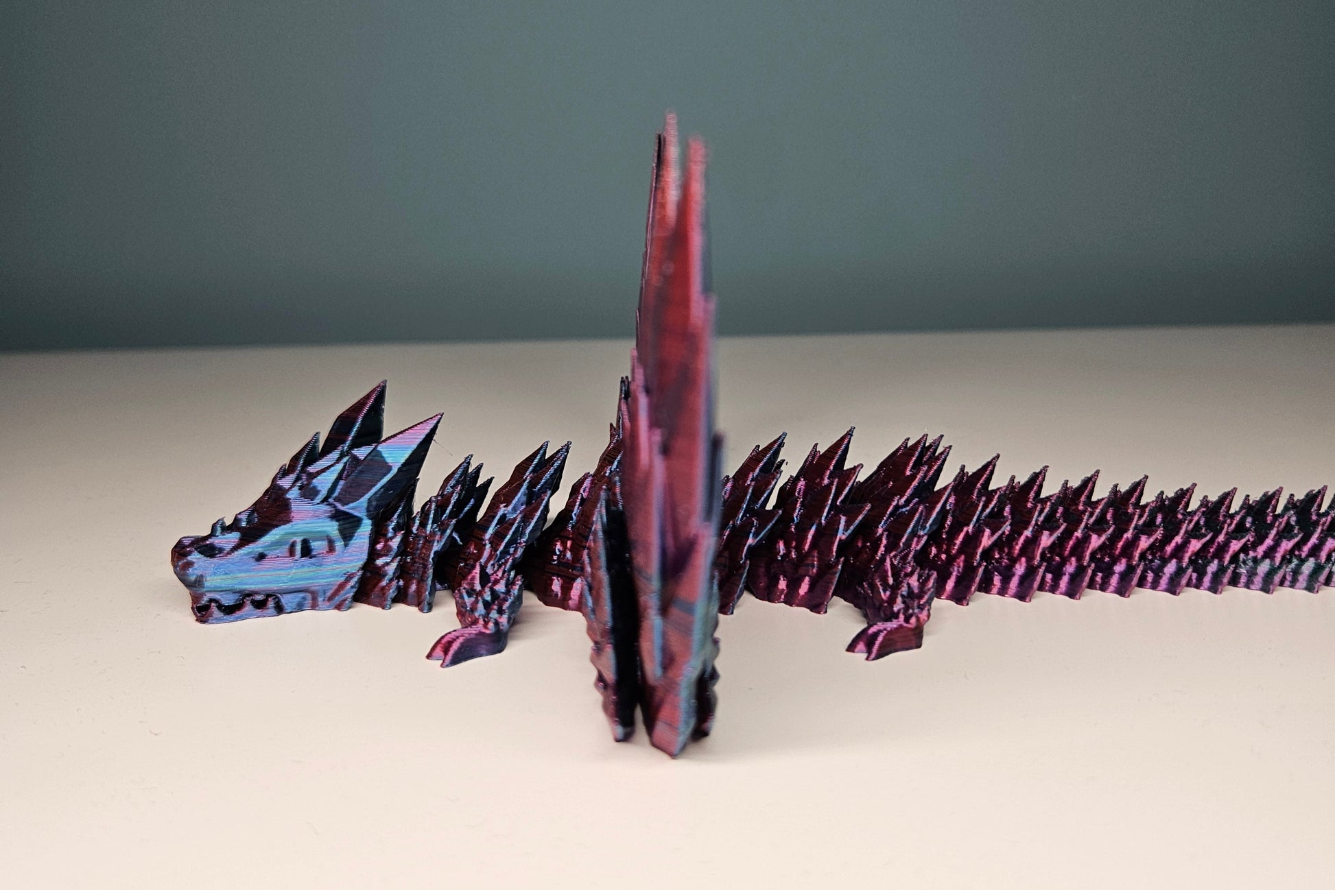 25cm (10") 3D Printed Winged Dragon in Purple, Blue, Teal, Red by Flexymals.co.uk