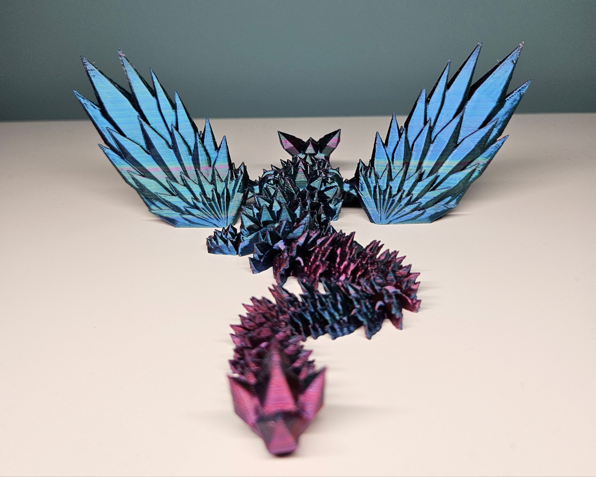 25cm (10") 3D Printed Winged Dragon in Purple, Blue, Teal, Red by Flexymals.co.uk