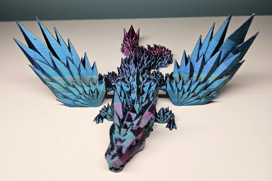 25cm (10") 3D Printed Winged Dragon in Red, Blue, Teal, Purple by Flexymals.co.uk