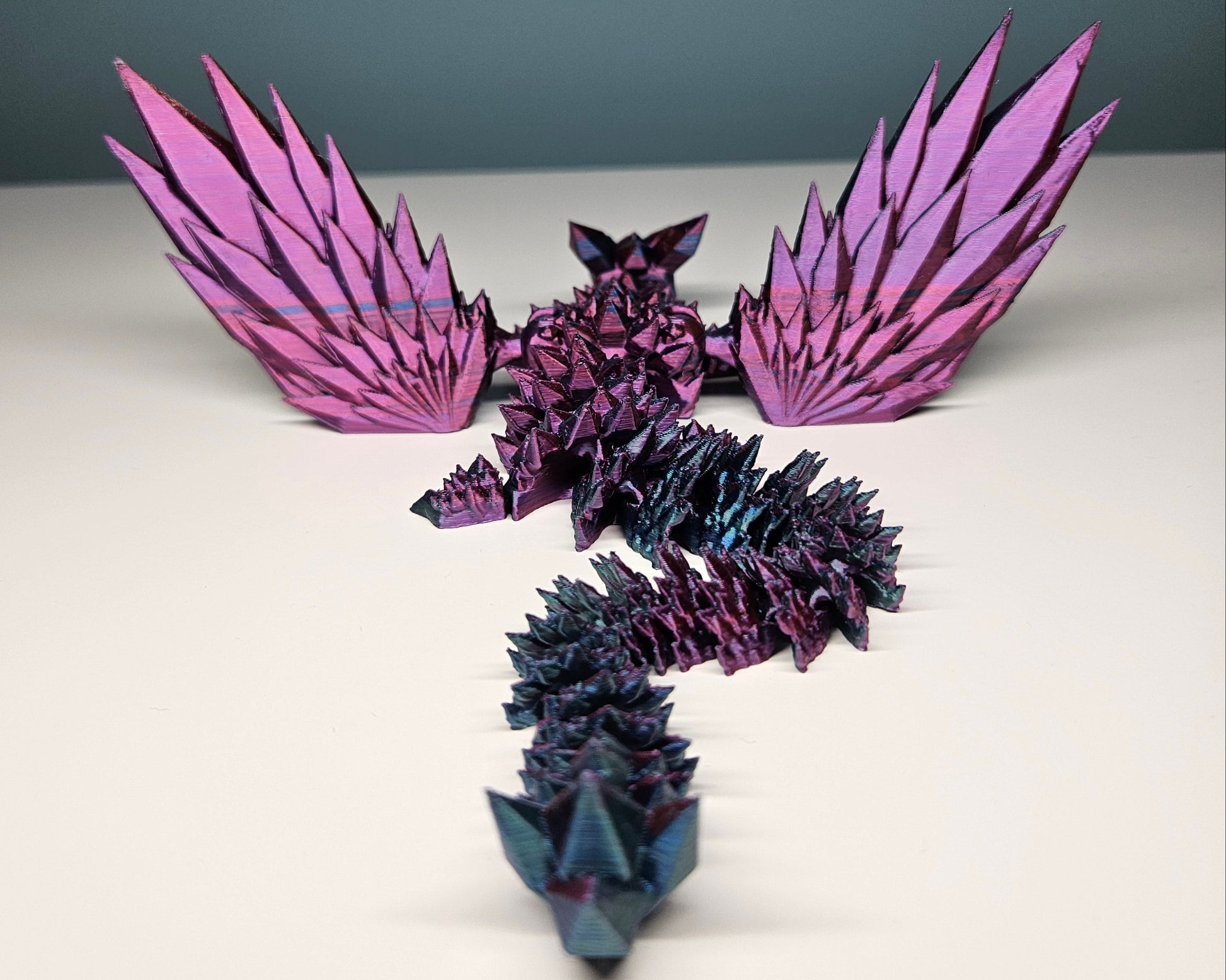 25cm (10") 3D Printed Winged Dragon in Red, Blue, Teal, Purple by Flexymals.co.uk