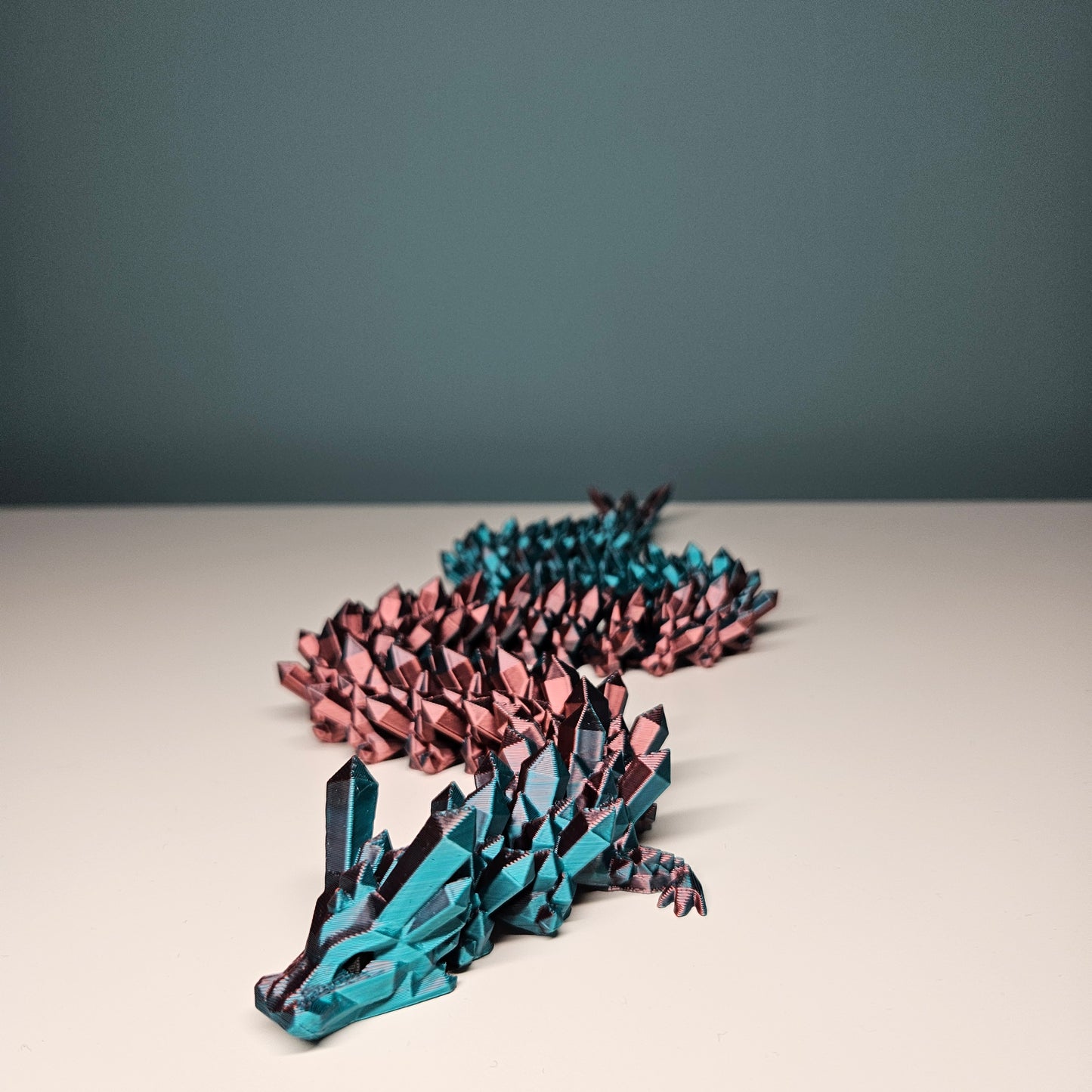 49cm 3D Printed Articulated Crystal Dragon & Egg in Teal & Red