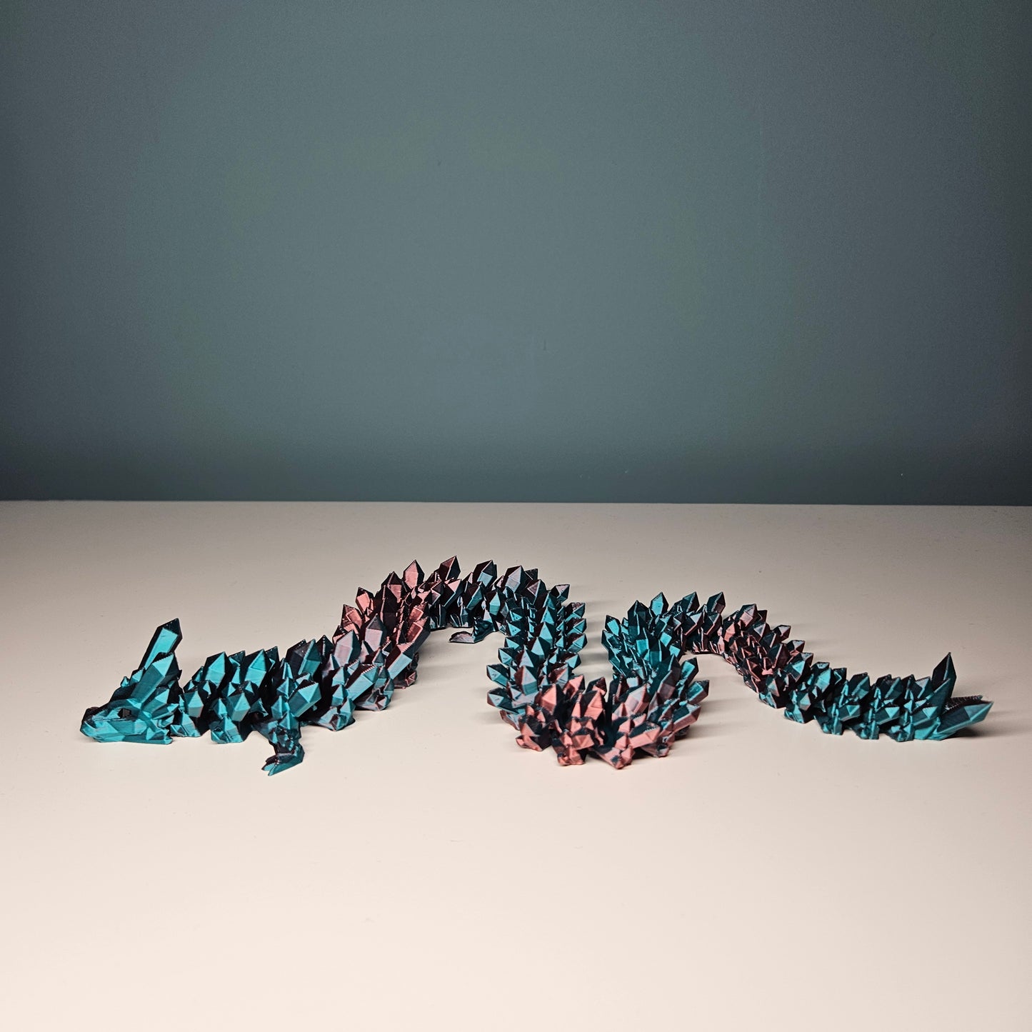 49cm 3D Printed Articulated Crystal Dragon & Egg in Teal & Red