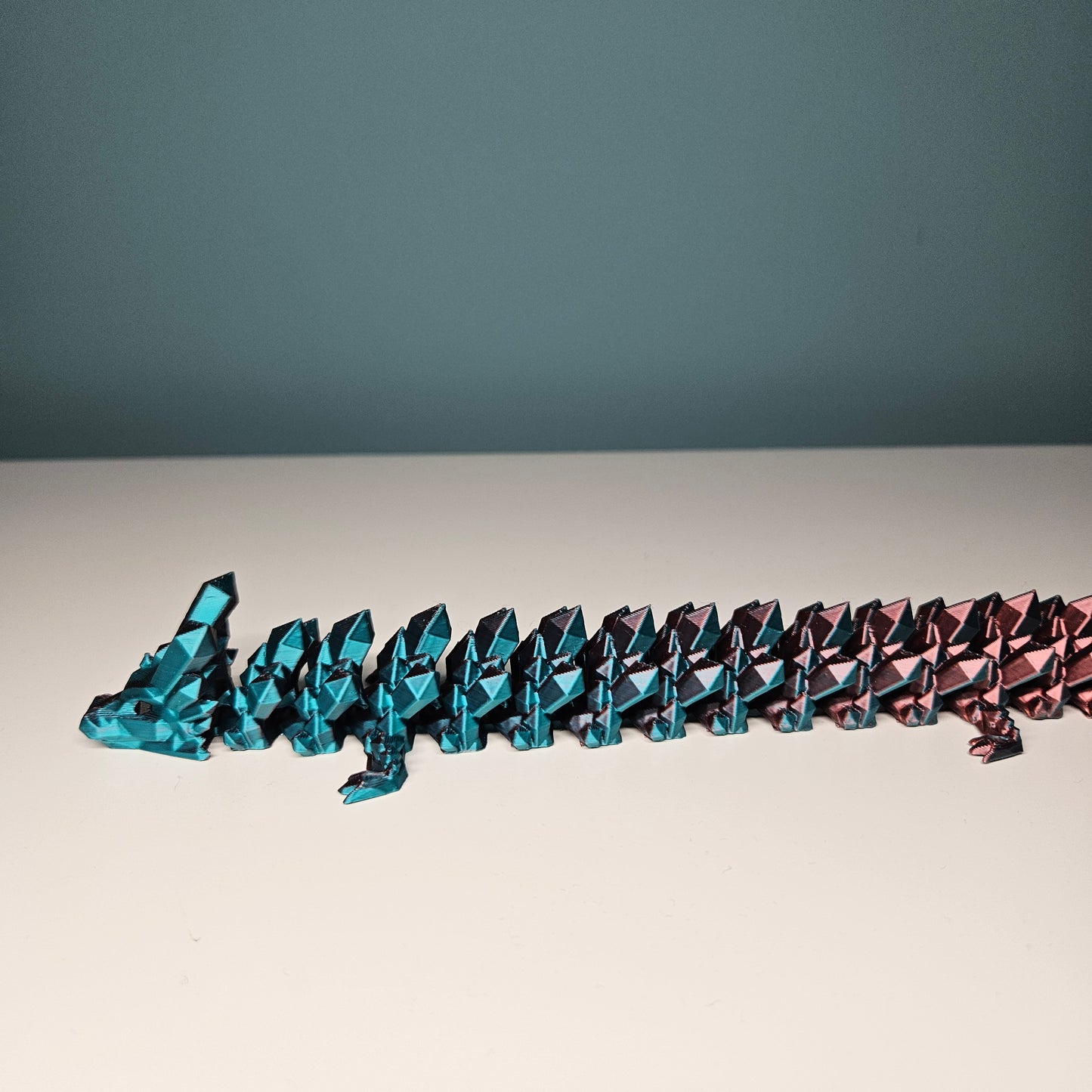 49cm 3D Printed Articulated Crystal Dragon & Egg in Teal & Red