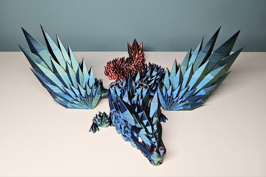 46cm (18") 3D Printed Winged Dragon in Green, Blue & Red by Flexymals.co.uk