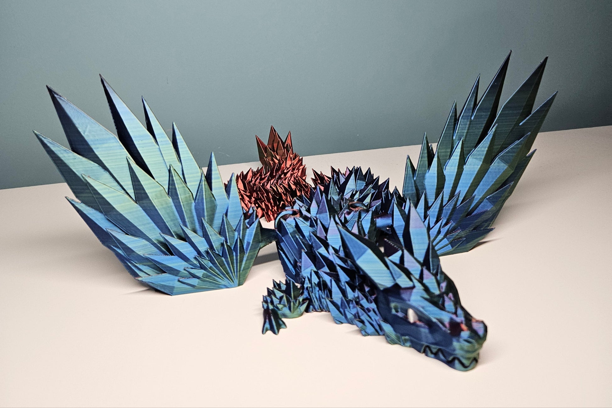 46cm (18") 3D Printed Winged Dragon in Green, Blue & Red by Flexymals.co.uk