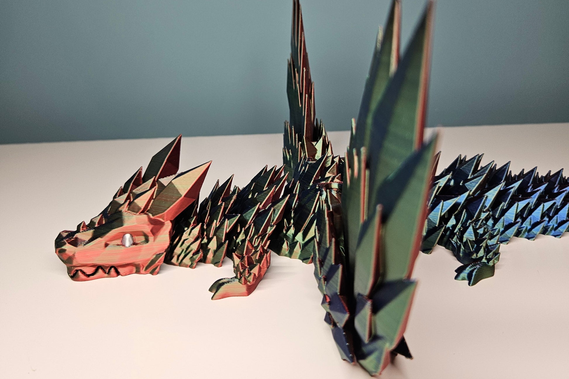 46cm (18") 3D Printed Winged Dragon in Green, Blue & Red by Flexymals.co.uk