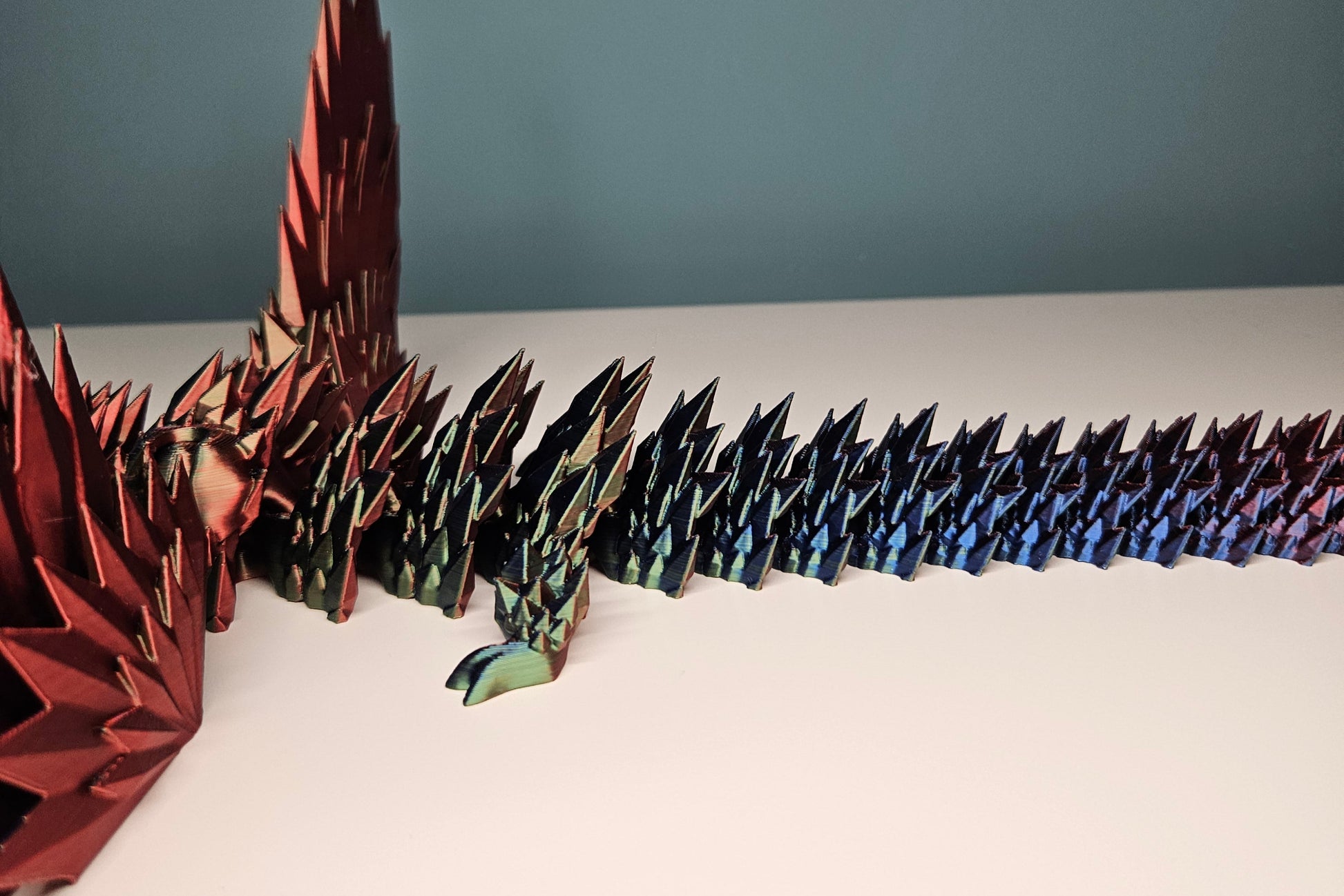 46cm (18") 3D Printed Winged Dragon in Green, Blue & Red by Flexymals.co.uk