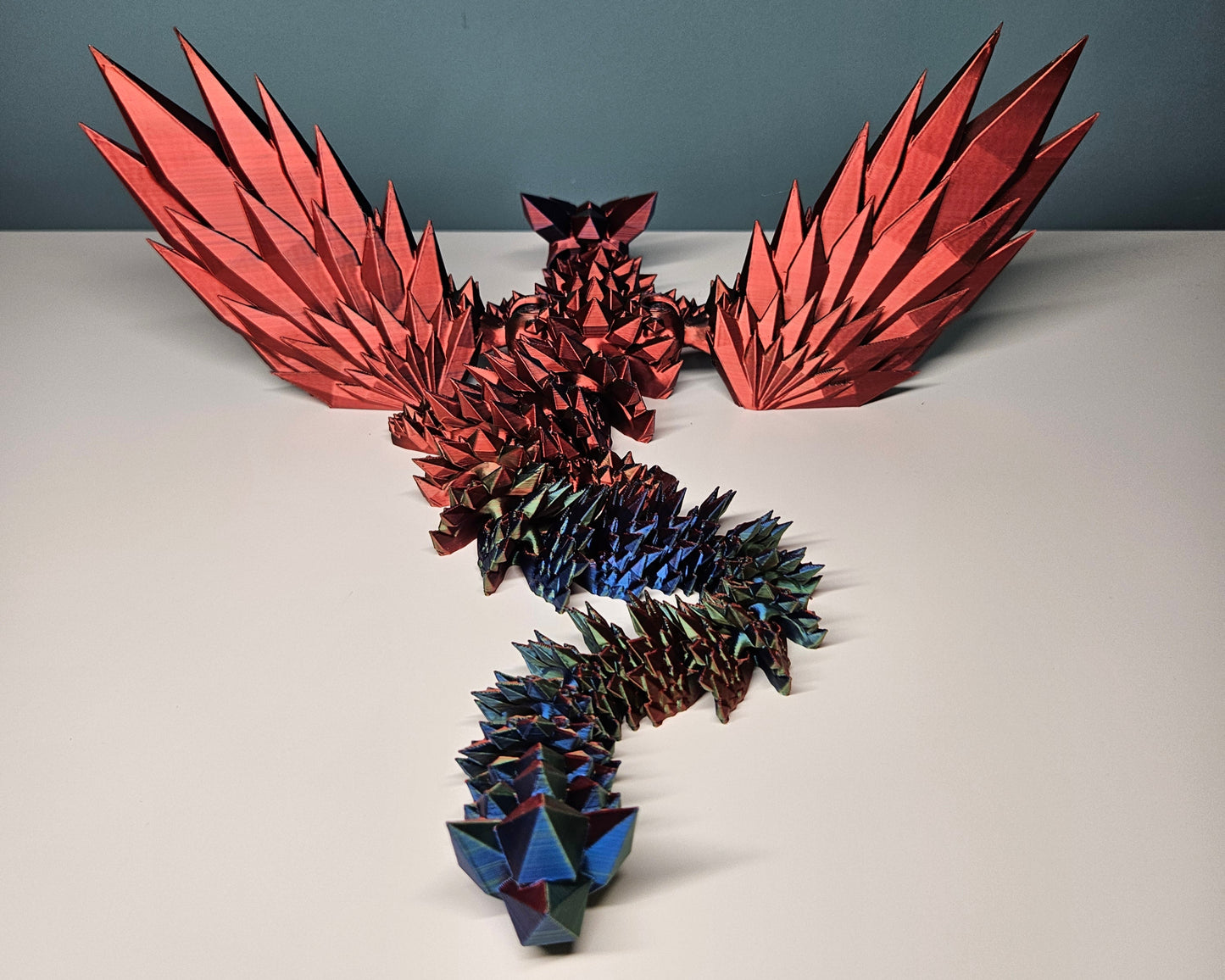 46cm (18") 3D Printed Winged Dragon in Green, Blue & Red by Flexymals.co.uk