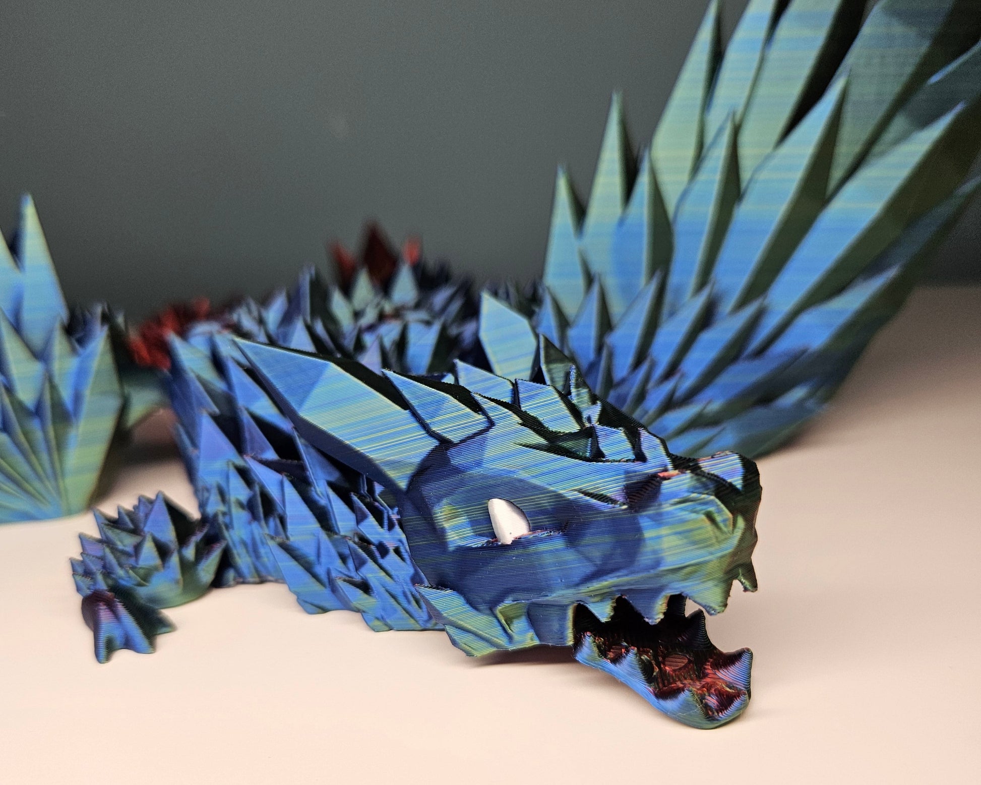 46cm (18") 3D Printed Winged Dragon in Green, Blue & Red by Flexymals.co.uk