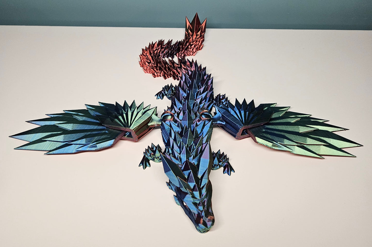 46cm (18") 3D Printed Winged Dragon in Green, Blue & Red by Flexymals.co.uk