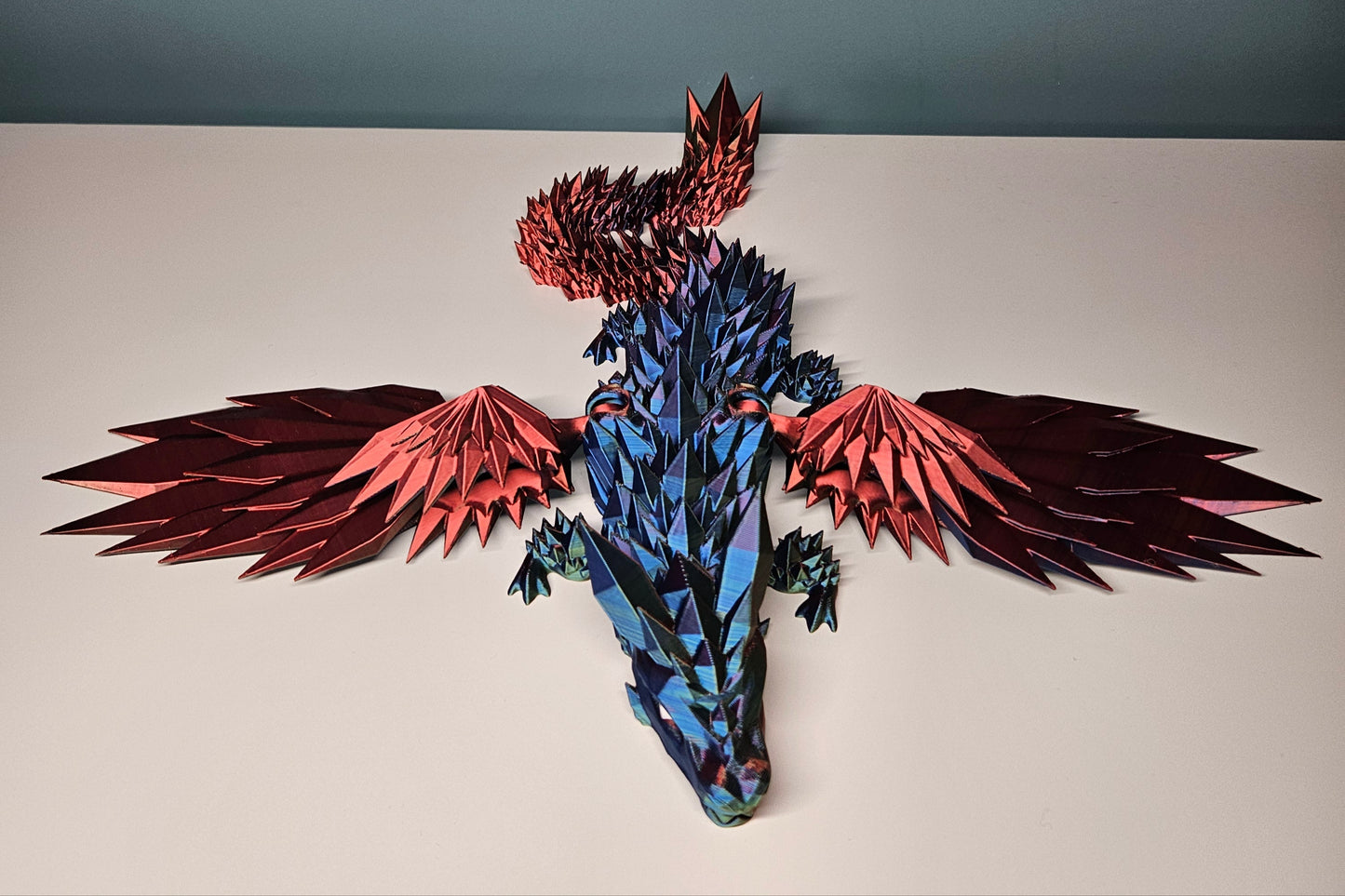 46cm (18") 3D Printed Winged Dragon in Green, Blue & Red by Flexymals.co.uk