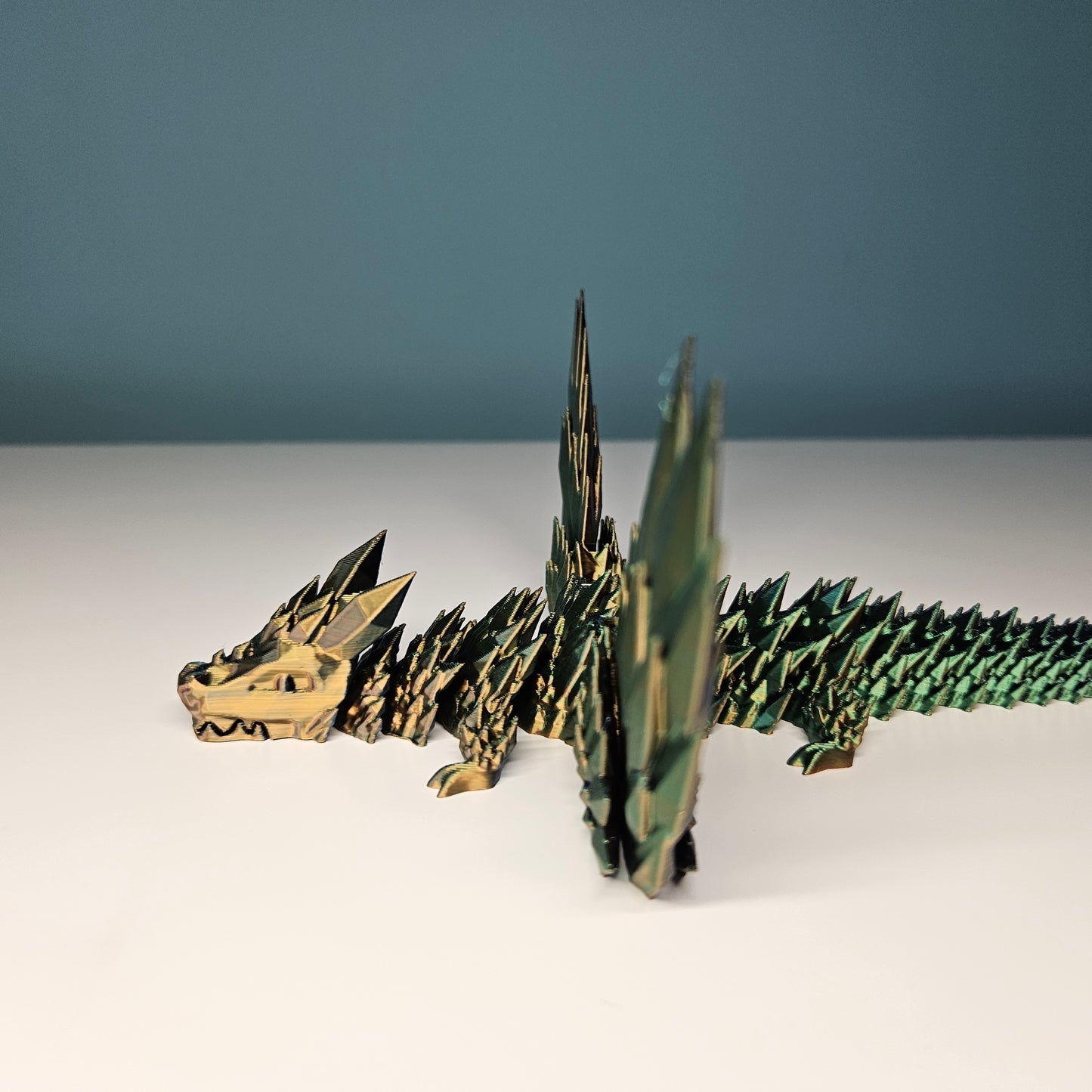 25cm (10") 3D Printed Winged Dragon in Blue, Green & Gold by Flexymals.co.uk