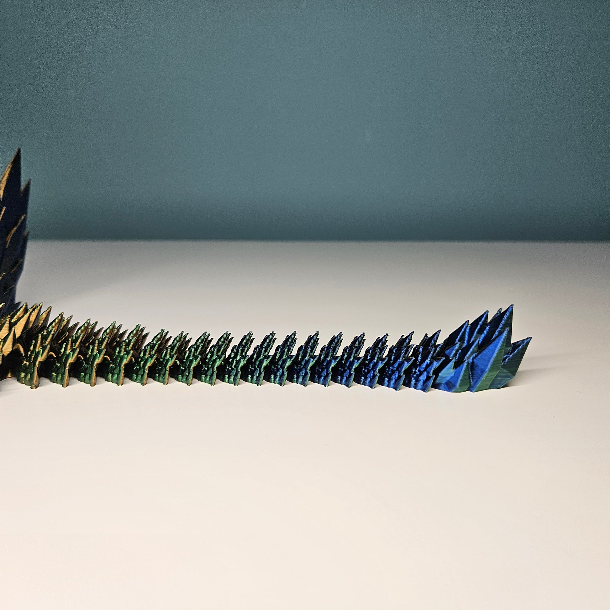 25cm (10") 3D Printed Winged Dragon in Blue, Green & Gold by Flexymals.co.uk