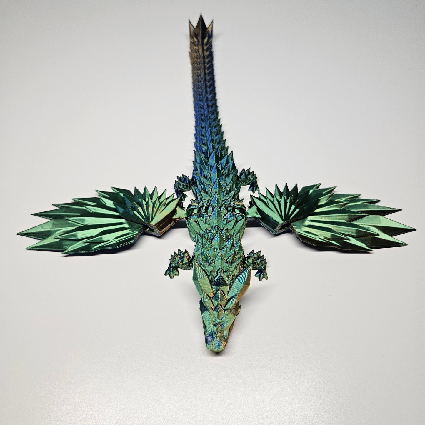 25cm (10") 3D Printed Winged Dragon in Blue, Green & Gold by Flexymals.co.uk