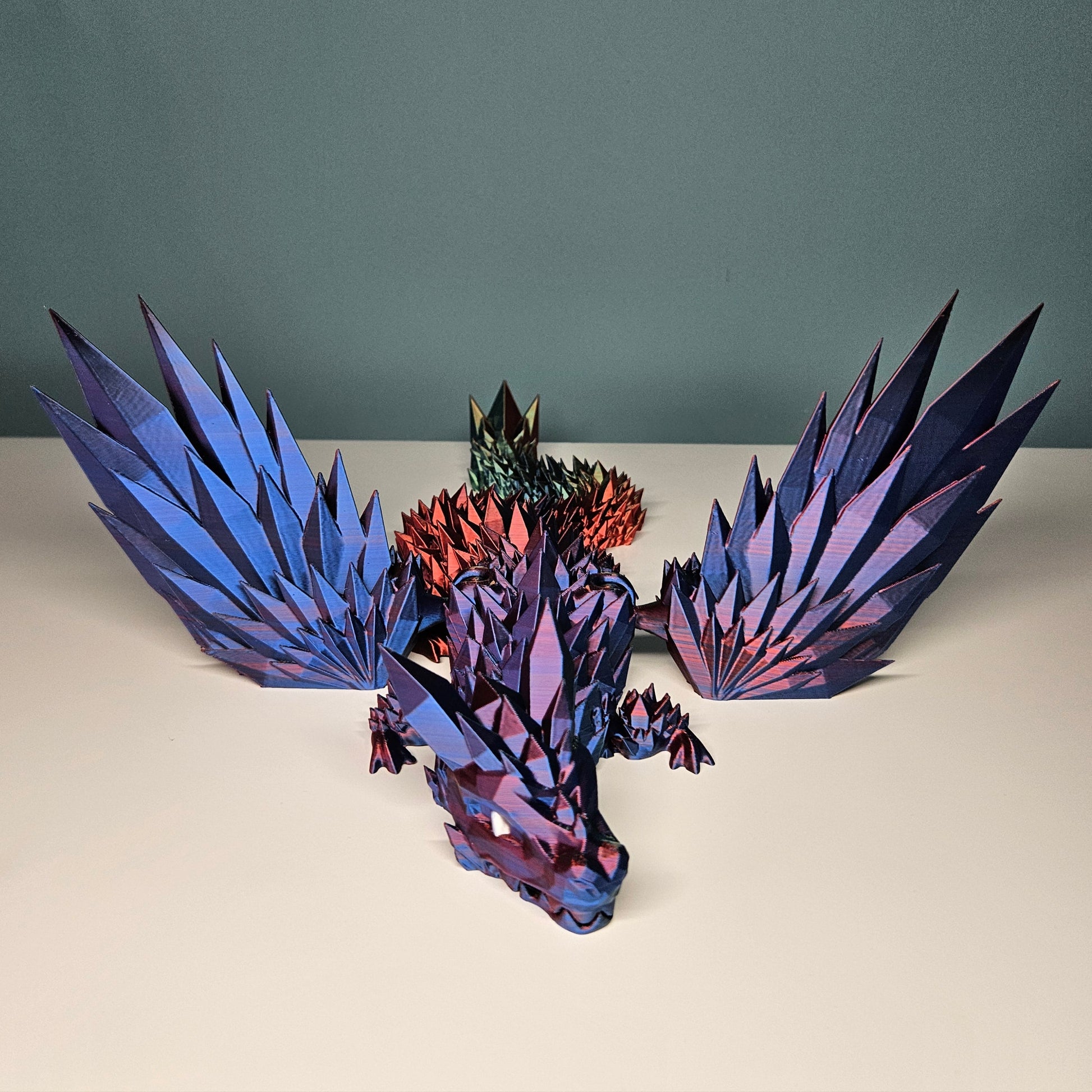 46cm (18") 3D Printed Winged Dragon in Blue, Red & Green by Flexymals.co.uk