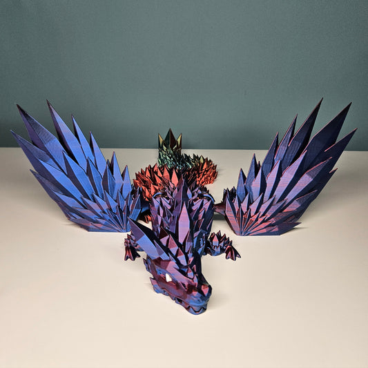 46cm (18") 3D Printed Winged Dragon in Blue, Red & Green by Flexymals.co.uk