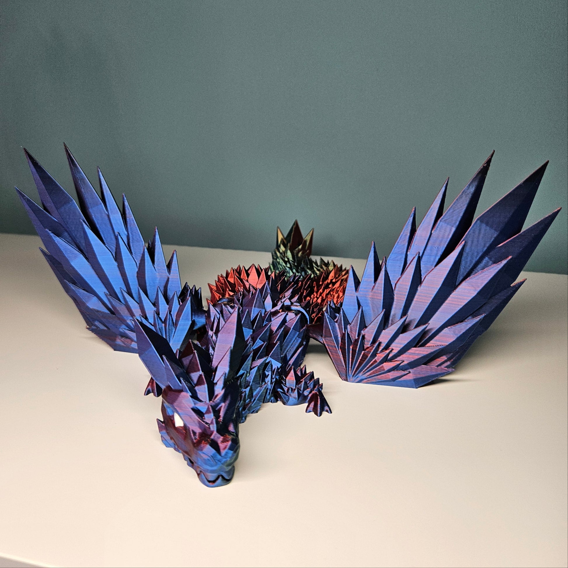 46cm (18") 3D Printed Winged Dragon in Blue, Red & Green by Flexymals.co.uk