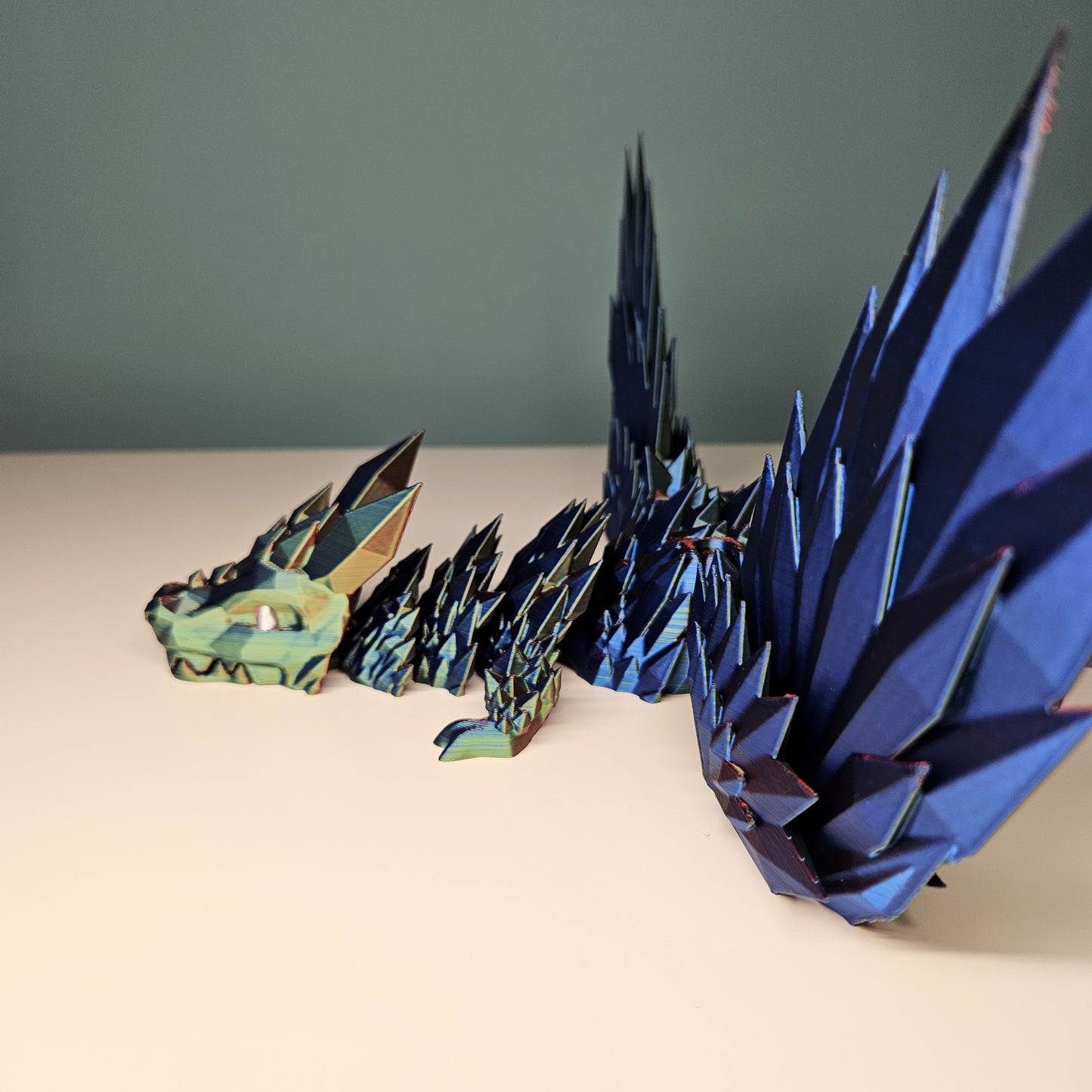 46cm (18") 3D Printed Winged Dragon in Blue, Red & Green by Flexymals.co.uk