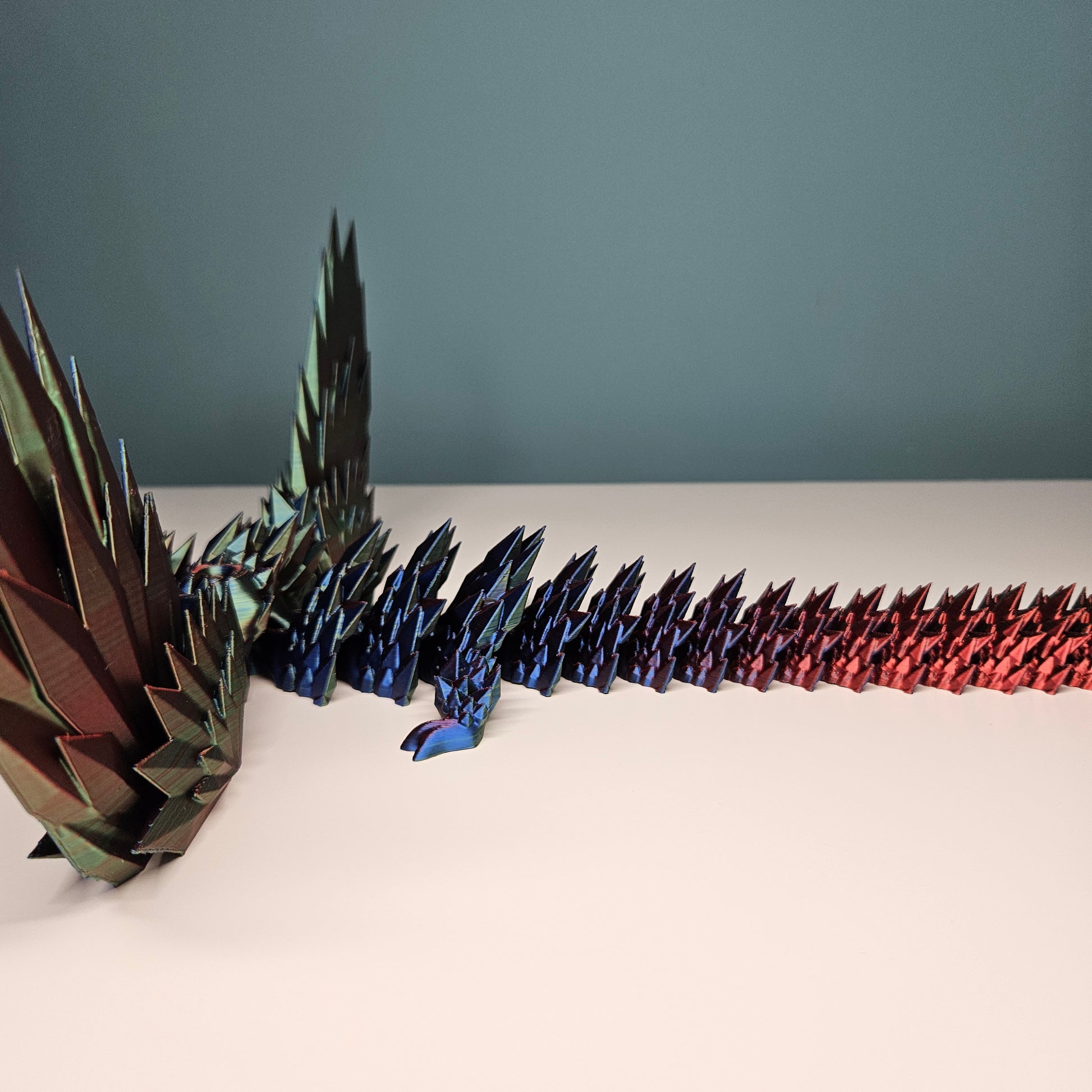 46cm (18") 3D Printed Winged Dragon in Blue, Red & Green by Flexymals.co.uk