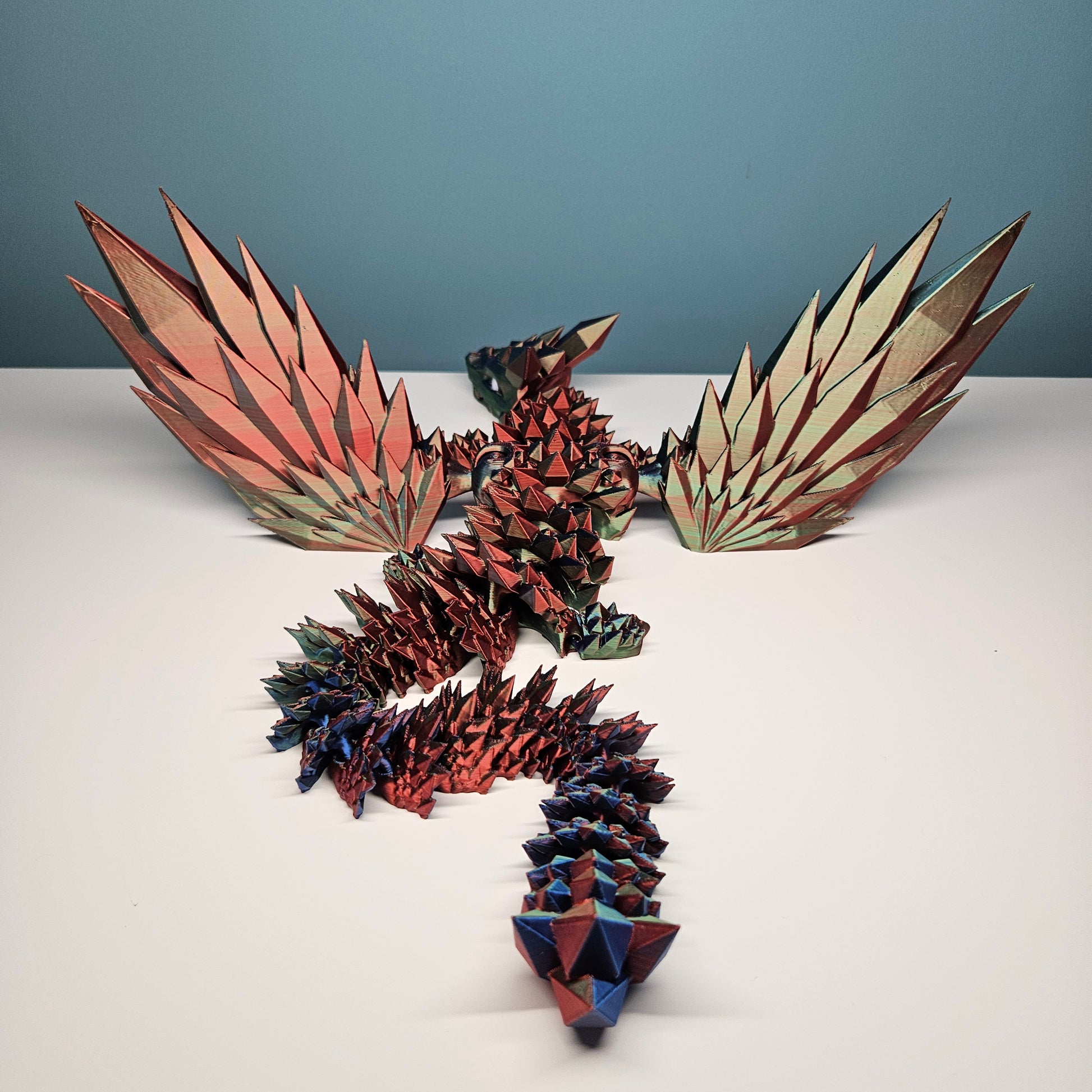 46cm (18") 3D Printed Winged Dragon in Blue, Red & Green by Flexymals.co.uk