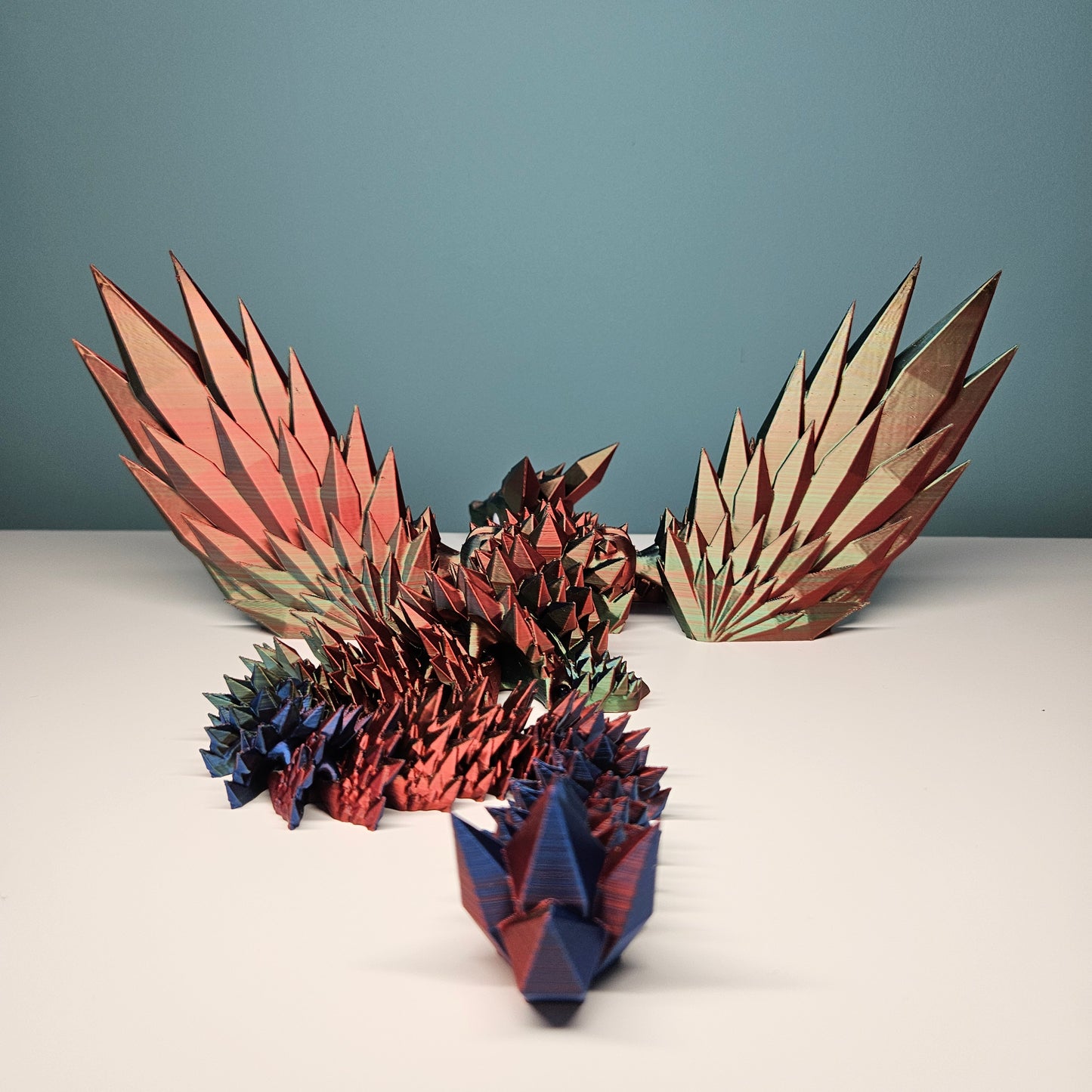 46cm (18") 3D Printed Winged Dragon in Blue, Red & Green by Flexymals.co.uk