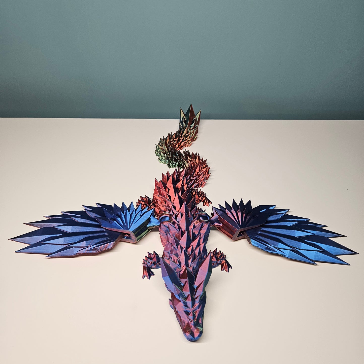 46cm (18") 3D Printed Winged Dragon in Blue, Red & Green by Flexymals.co.uk